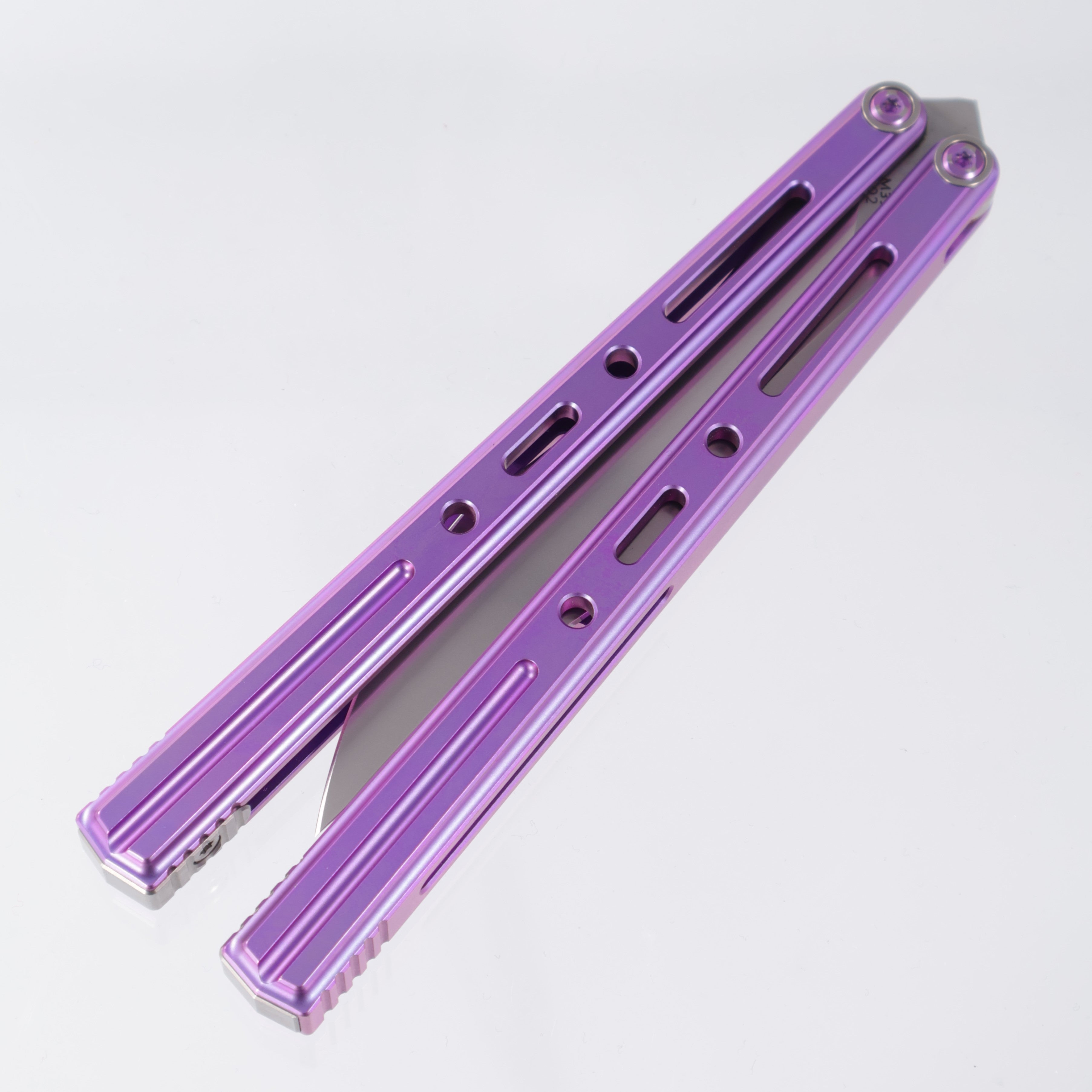 Poikilo PM3 S1 Halo Balisong - PreOwned - Pearlescent Stonewash M398 - Purple Titanium