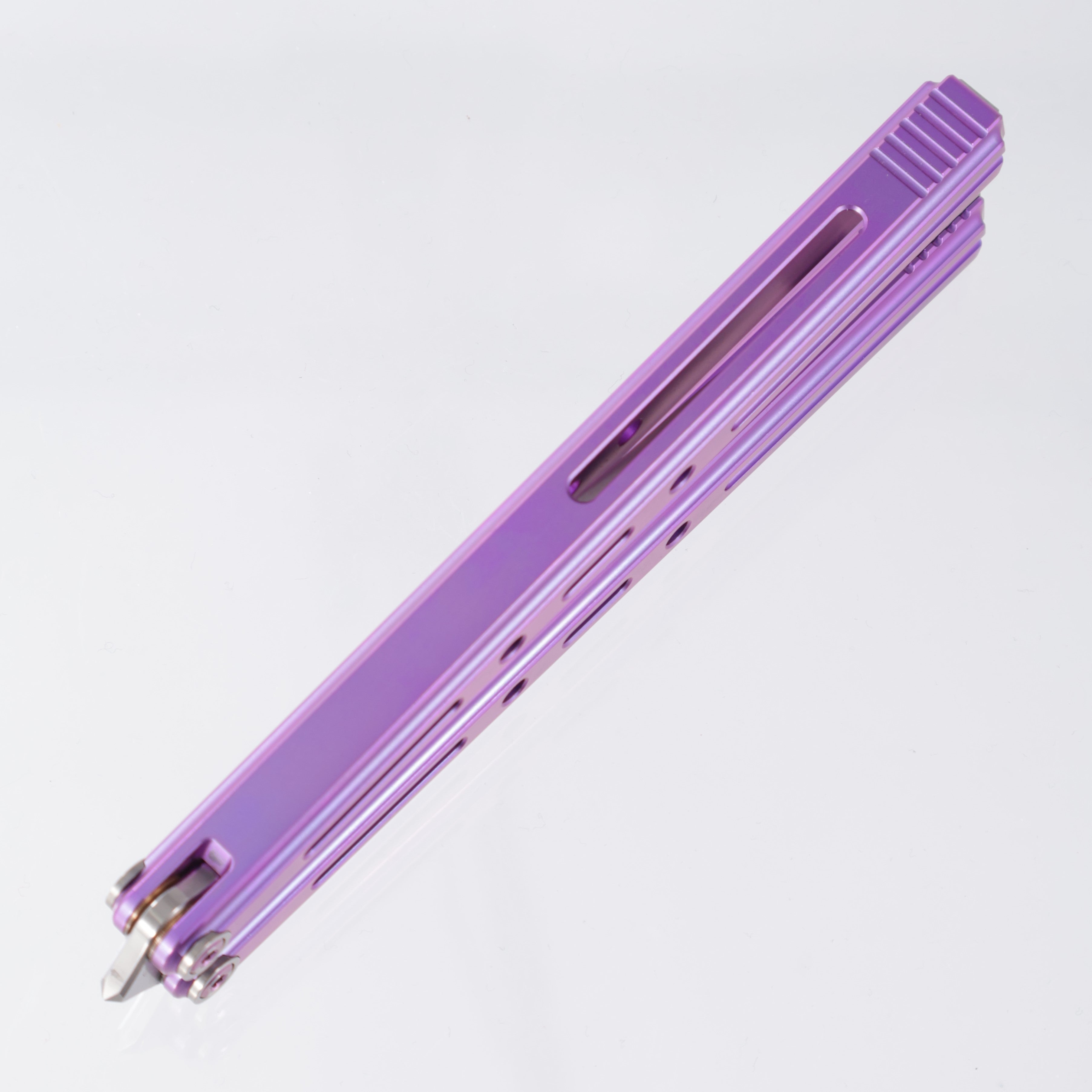 Poikilo PM3 S1 Halo Balisong - PreOwned - Pearlescent Stonewash M398 - Purple Titanium