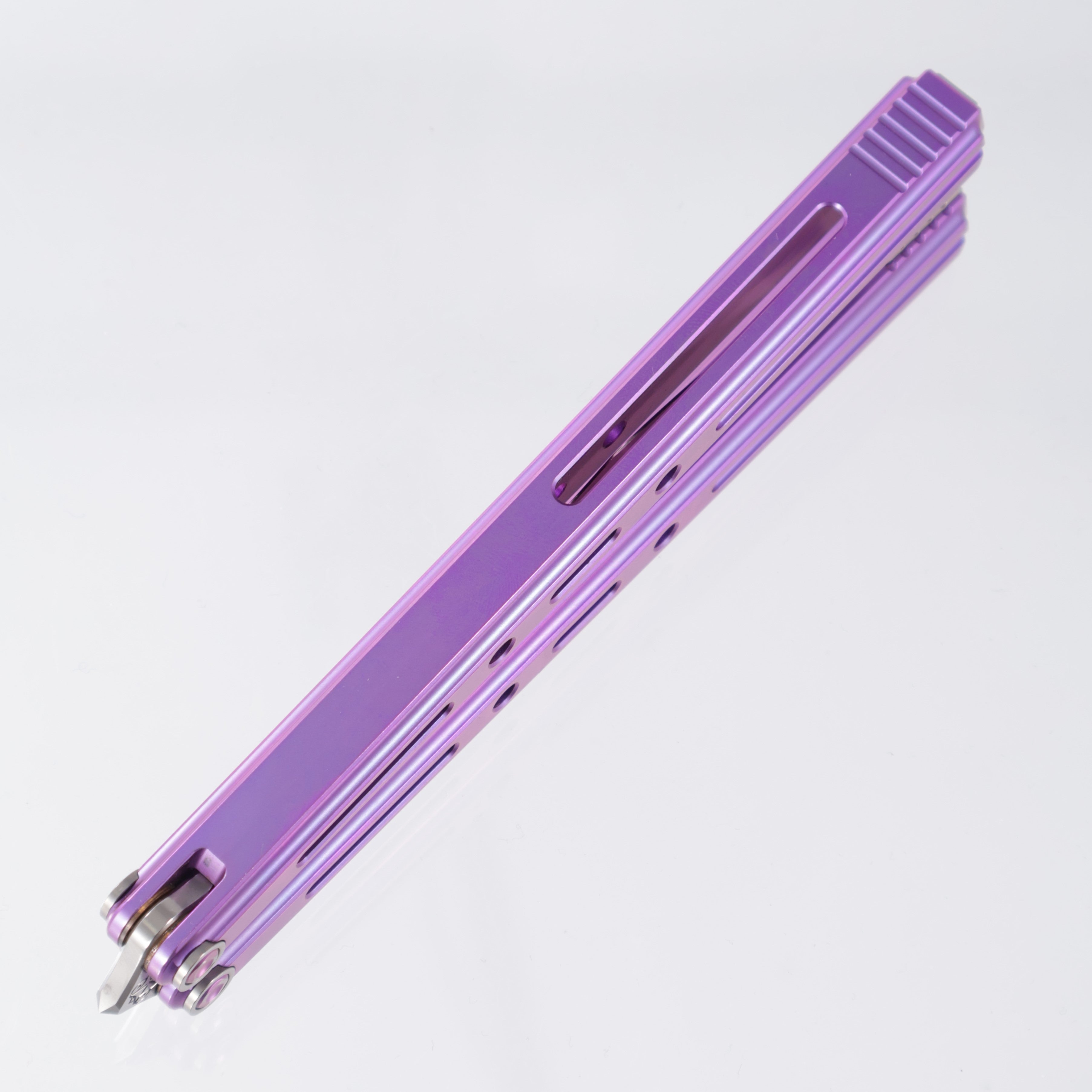 Poikilo PM3 S1 Halo Balisong - PreOwned - Pearlescent Stonewash M398 - Purple Titanium