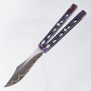 Poikilo PM1 Full Dress Hydra Balisong - PreOwned - ZircuTi Handles w/ Mother of Pearl Inlays - Baker Forge Volcanic River Blade
