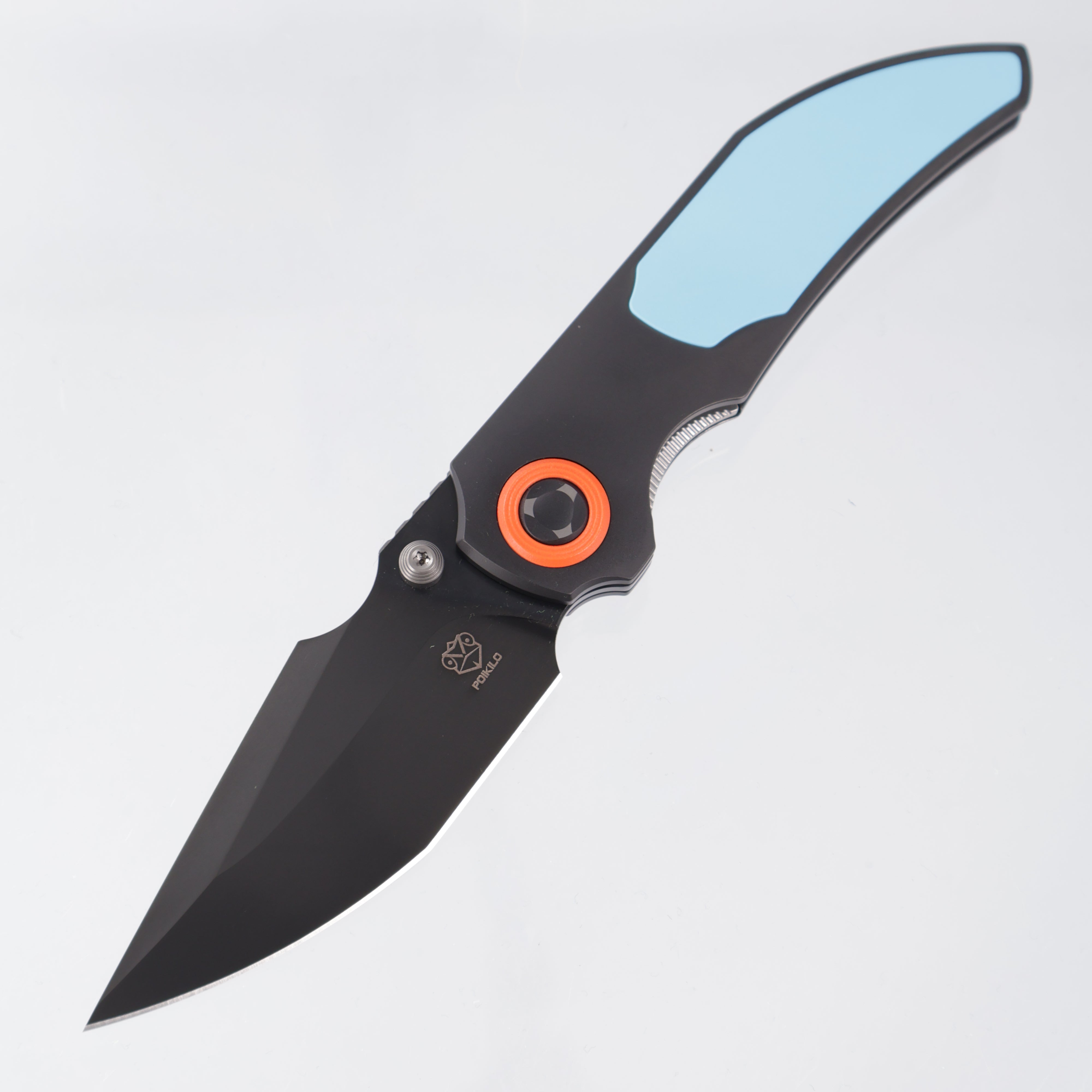Poikilo Casque S3A - DLC Pearlescent Stonewash Titanium w/ Blue Cerakote 1 Piece Inlay & Accents + Orange Pivot Collars - DLC Pearlescent Stonewash M398