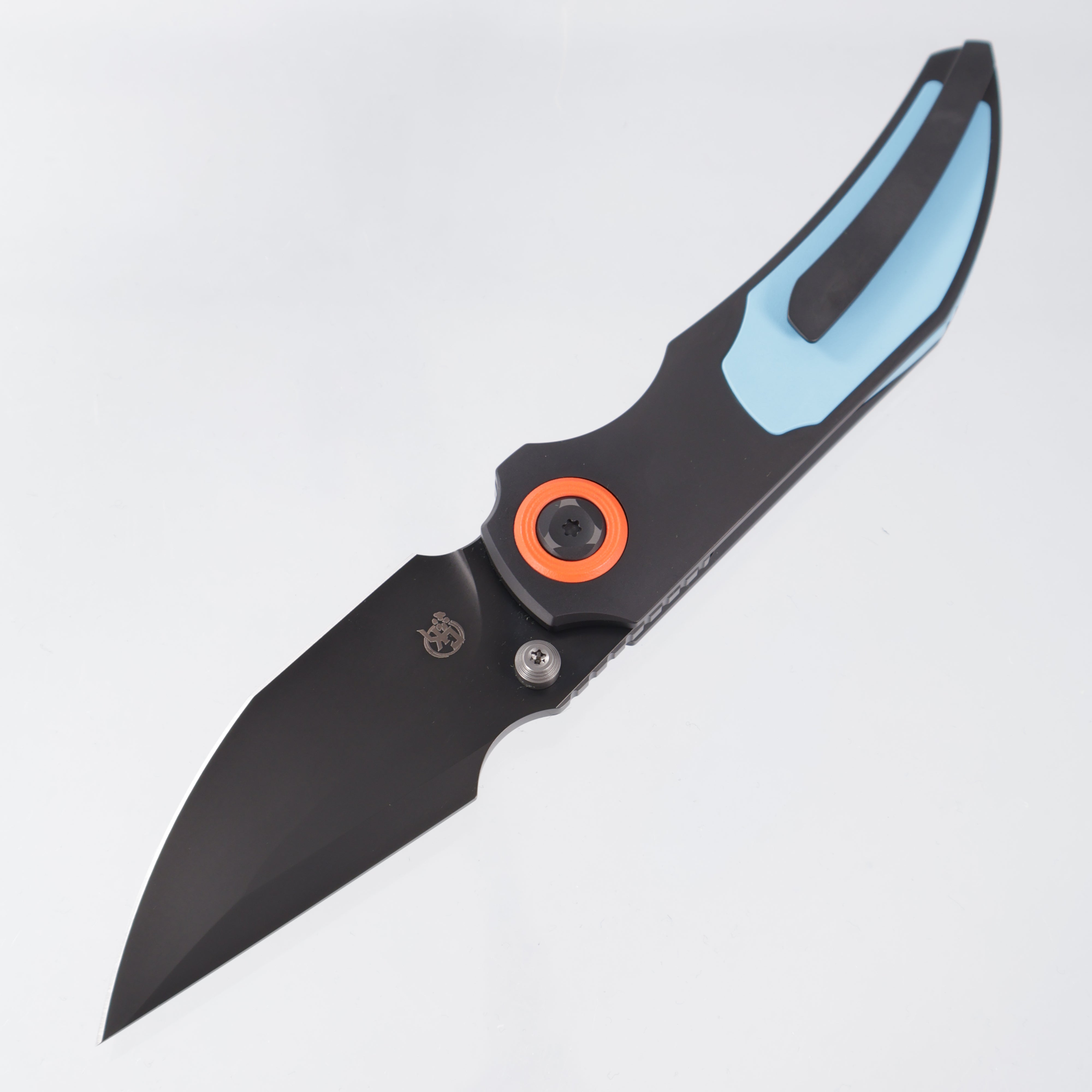 Poikilo Casque S3A - DLC Pearlescent Stonewash Titanium w/ Blue Cerakote 1 Piece Inlay & Accents + Orange Pivot Collars - DLC Pearlescent Stonewash M398