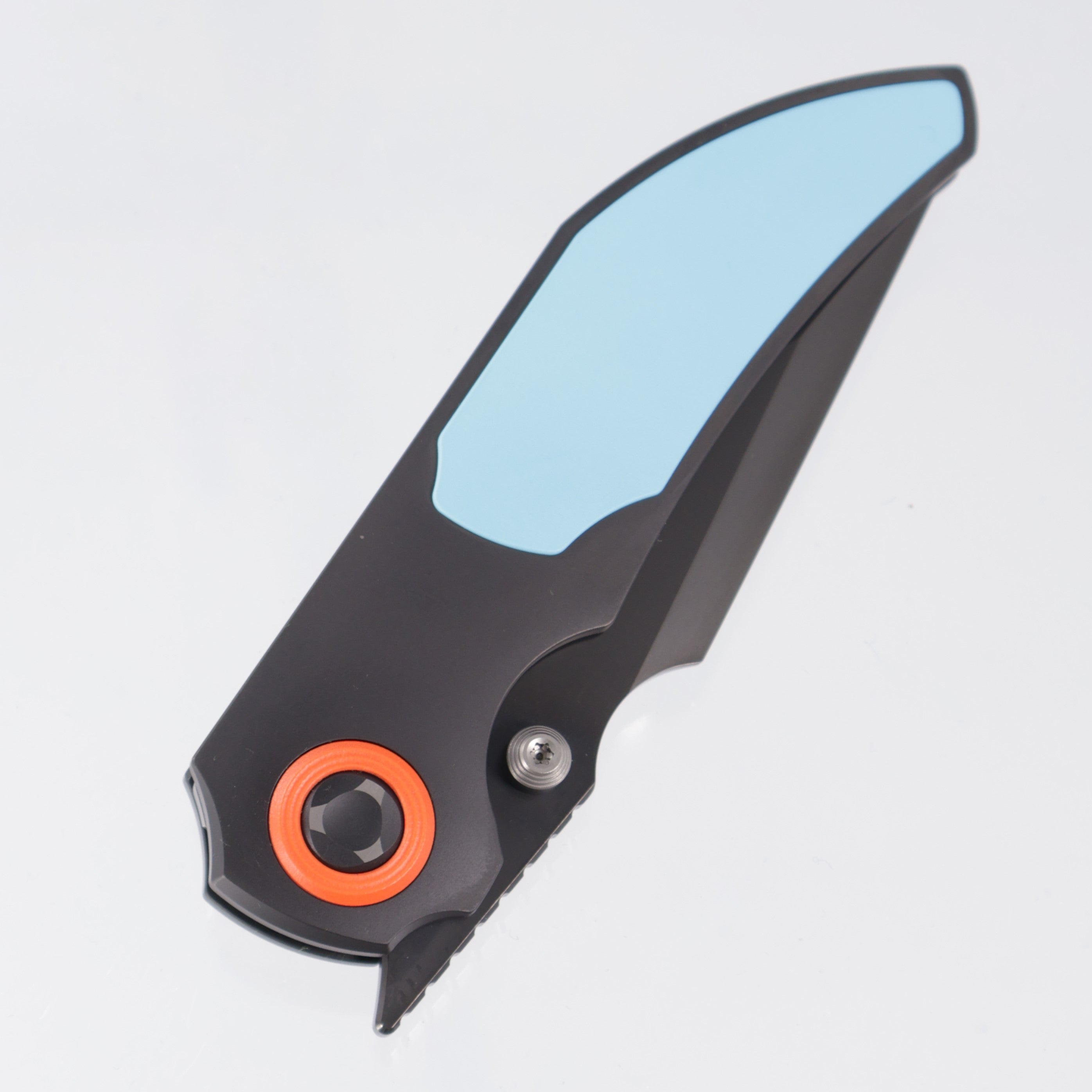 Poikilo Casque S3A - DLC Pearlescent Stonewash Titanium w/ Blue Cerakote 1 Piece Inlay & Accents + Orange Pivot Collars - DLC Pearlescent Stonewash M398