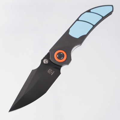 Poikilo Casque S3B - DLC Pearlescent Stonewash Titanium w/ Blue Cerakote 3 Piece Inlay & Accents + Orange Pivot Collars - DLC Pearlescent Stonewash M398