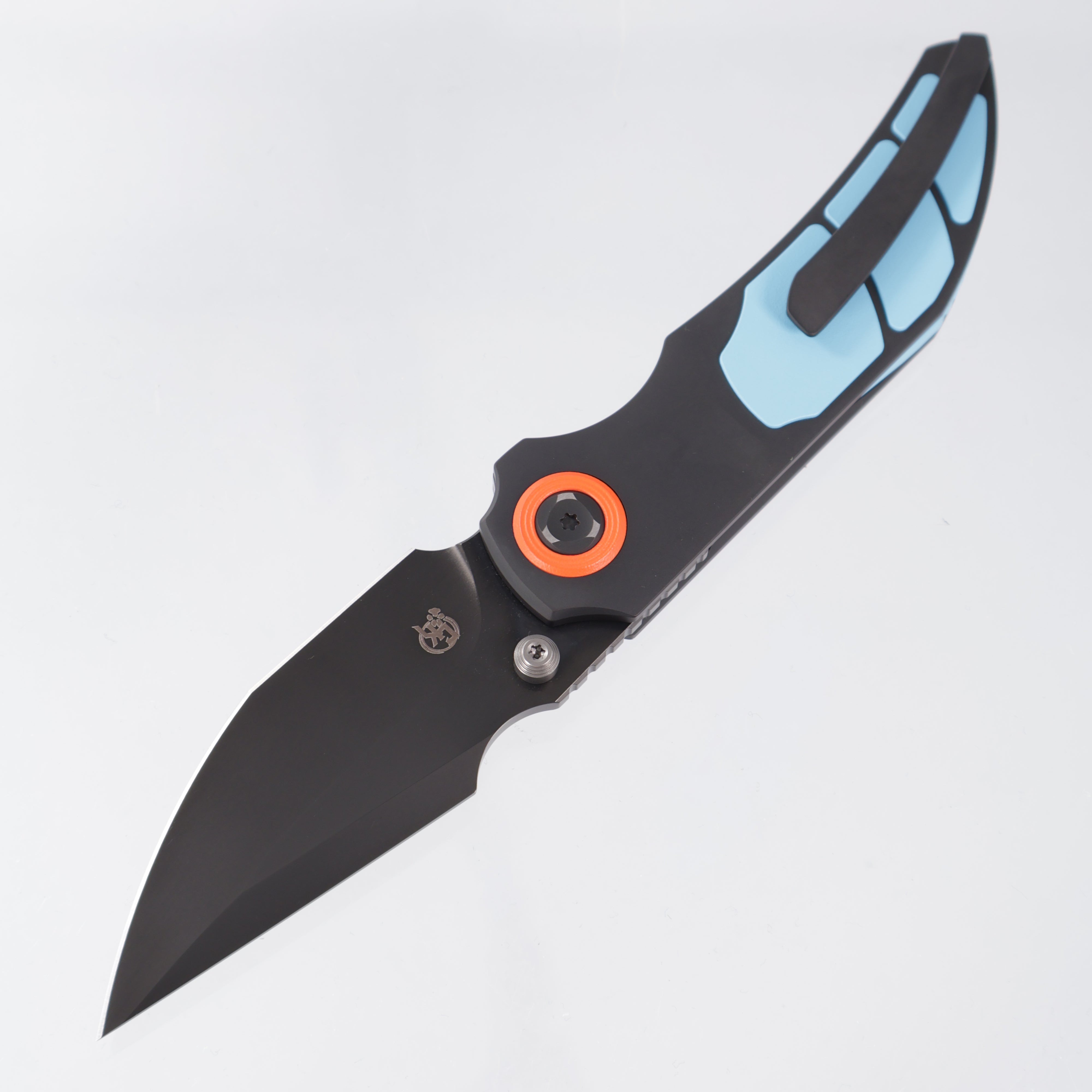 Poikilo Casque S3B - DLC Pearlescent Stonewash Titanium w/ Blue Cerakote 3 Piece Inlay & Accents + Orange Pivot Collars - DLC Pearlescent Stonewash M398