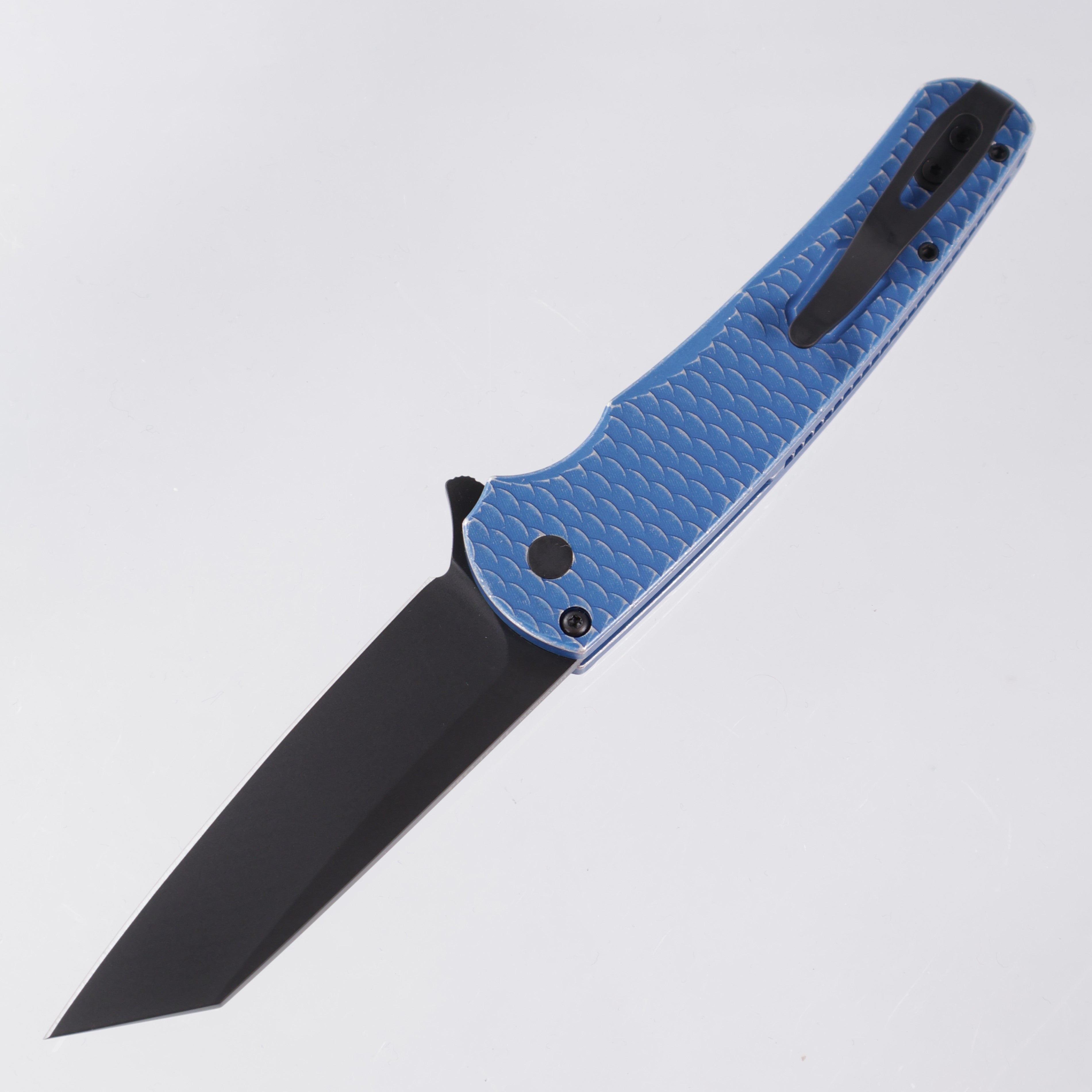 Pro-Tech Malibu - Blue Battleworn Dragonscale Texture Aluminum w/ Black Lip Pearl Button - DLC Magnacut Reverse Tanto - 5436-BW BLUE LTD