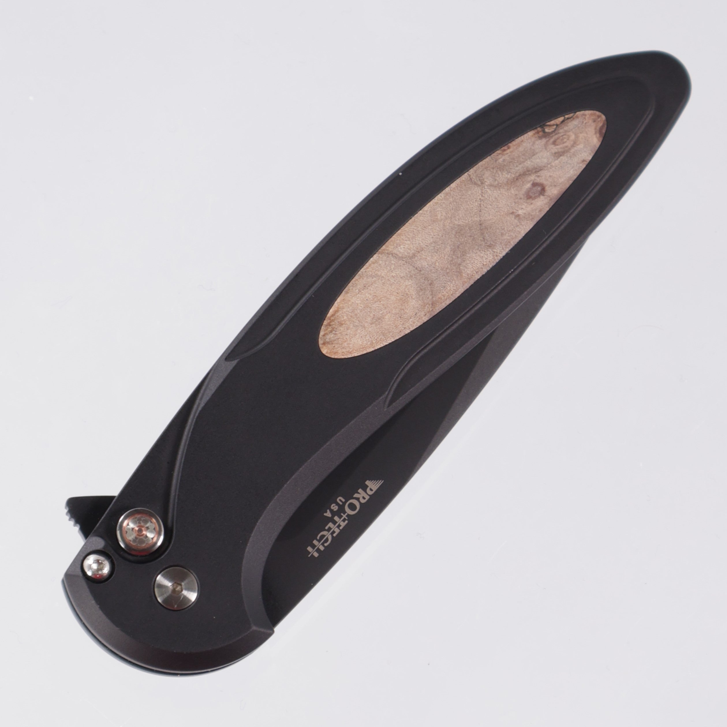 Pro-Tech Cambria 2 - Black Aluminum w/ Maple Burl Inlay & Mosaic Pin Button - DLC Magnacut - CF2103-LTD Maple