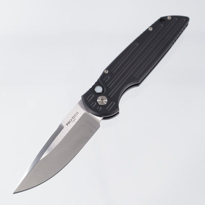Pro-Tech TR-3 Auto - Satin 154CM - Black Aluminum w/ Grooves & Pearl Button - SHOT26.TR3.2