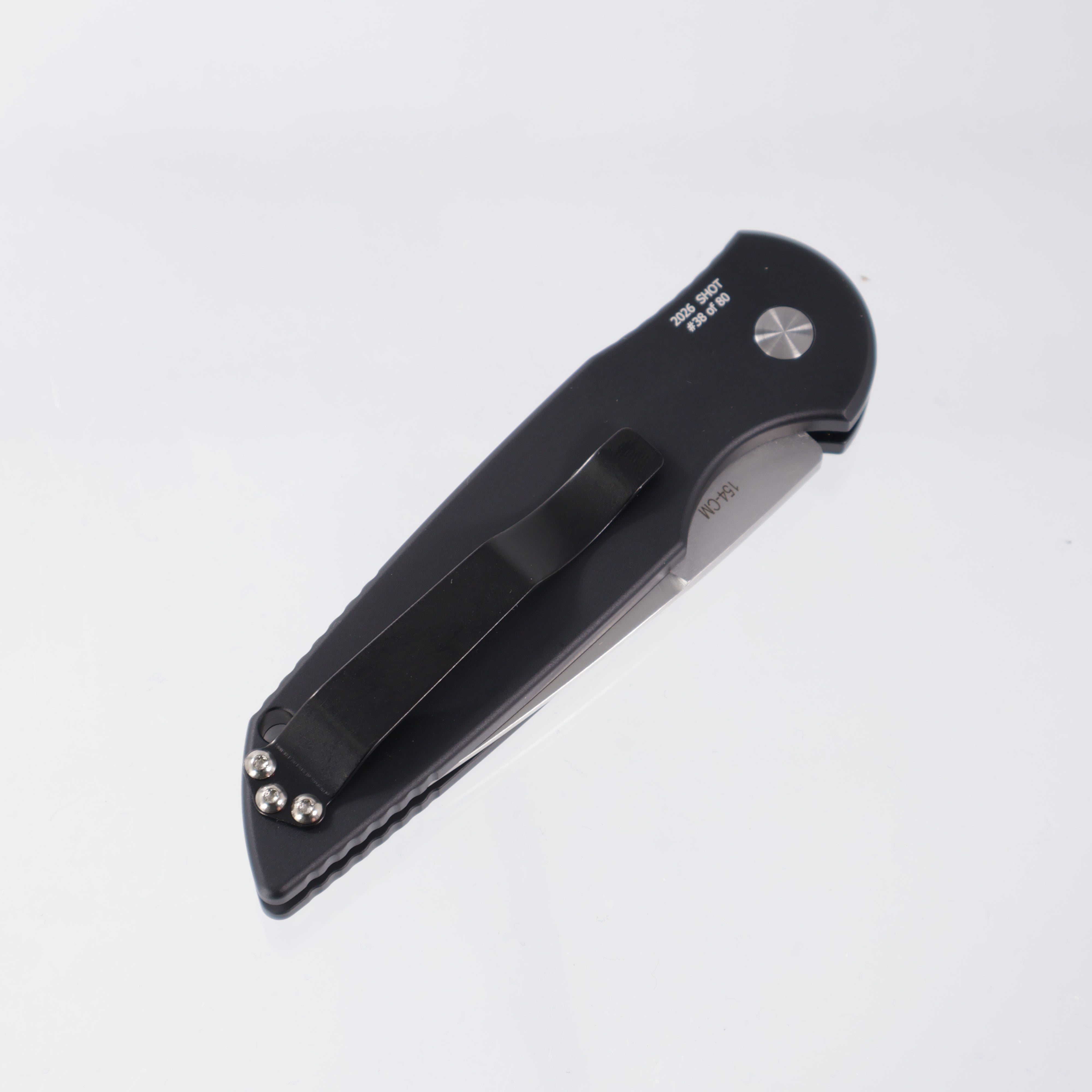 Pro-Tech TR-3 Auto - Satin 154CM - Black Aluminum w/ Grooves & Pearl Button - SHOT26.TR3.2