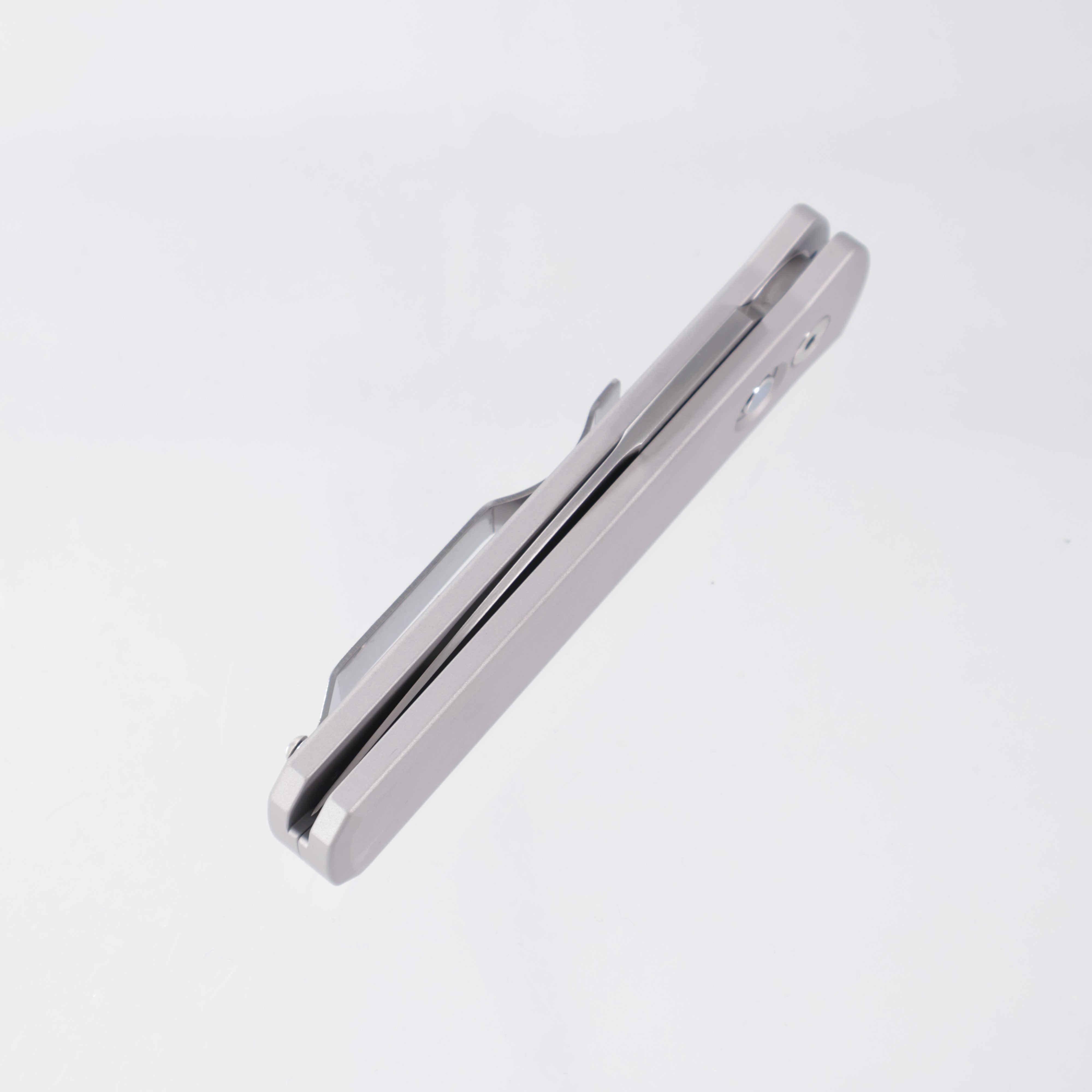 Pro-Tech Godson - Satin 154CM - Grey Aluminum & White Pearl Button - SHOT26.Godson.1