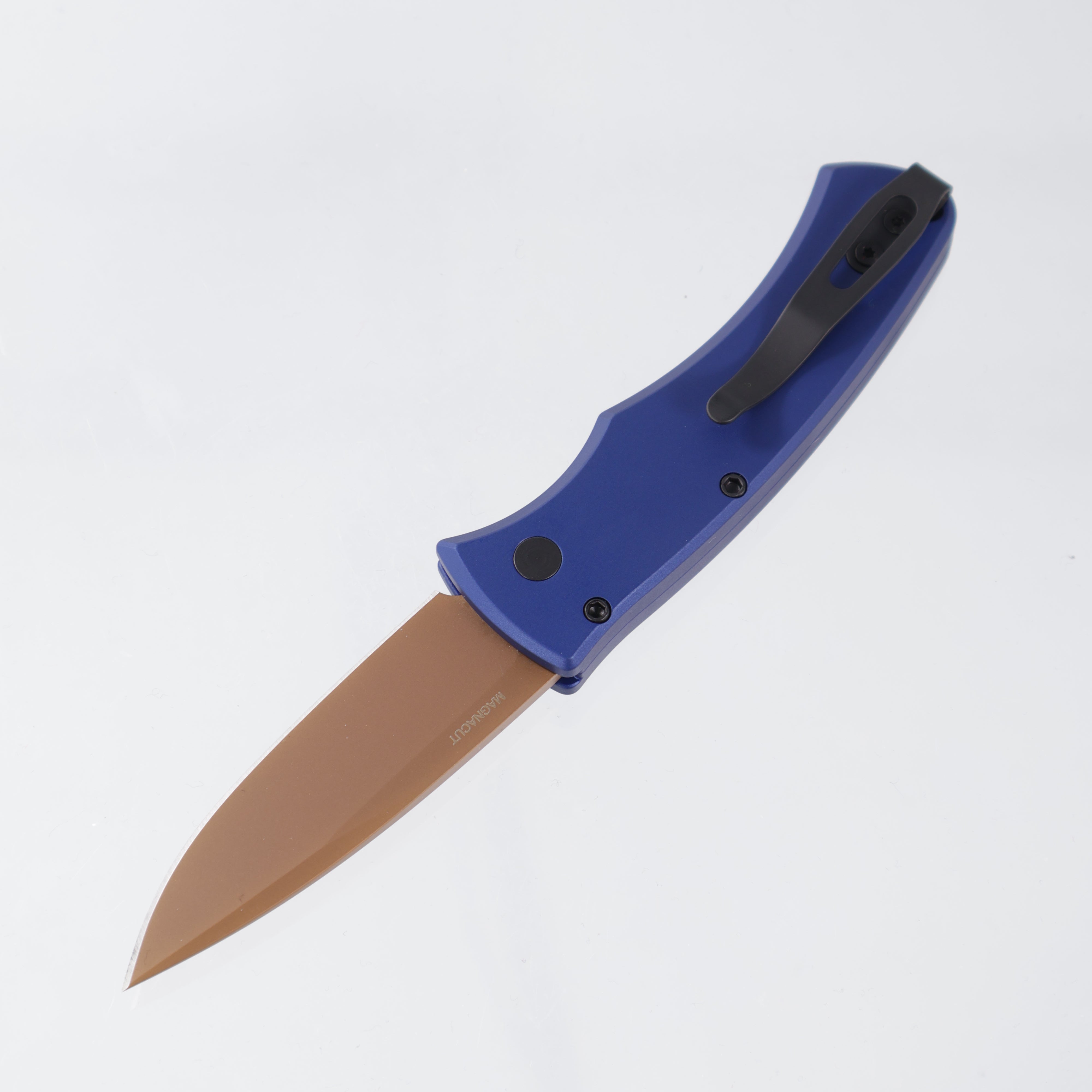 Pro-Tech Duke 2 - Magnacut FDE PVD - Navy Blue Aluminum, Black Lip Pearl Button - DUKE2103-LTD HERITAGE (Flat Dark Earth,Tan)