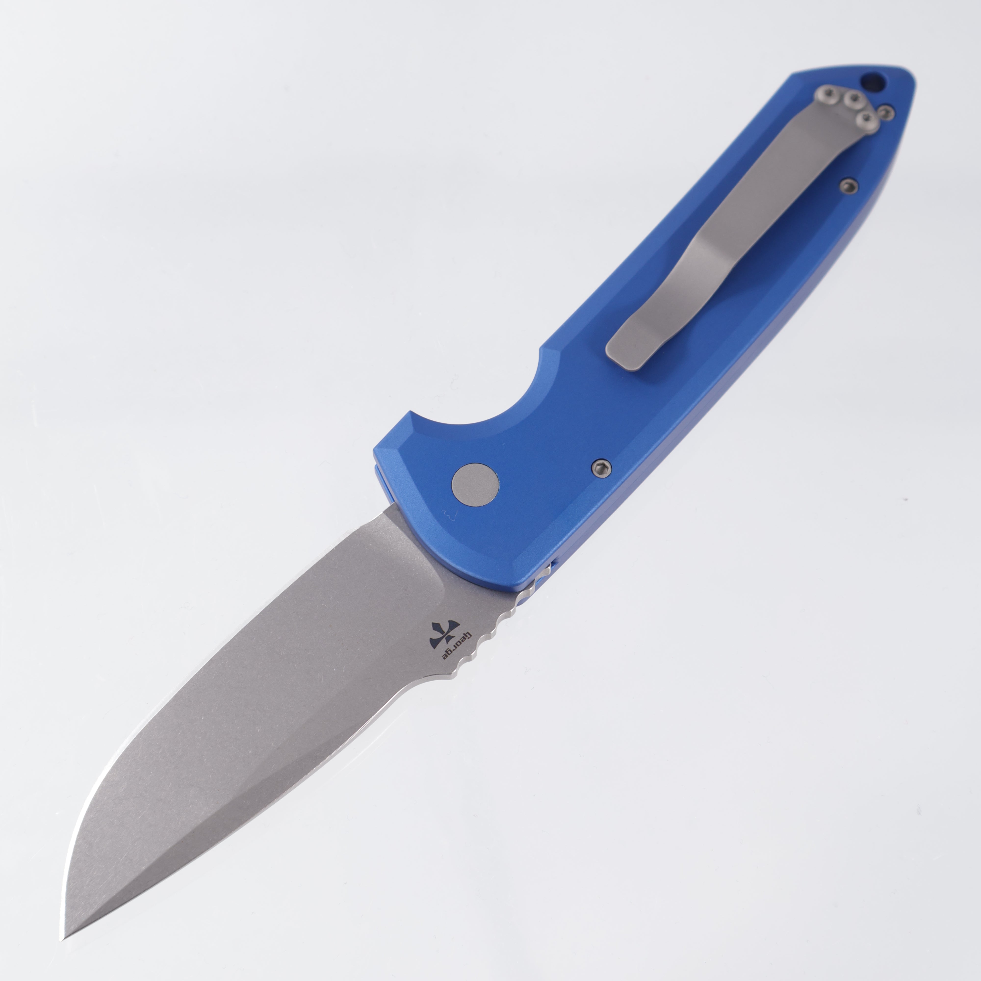 Pro-Tech Rockeye Auto - Magnacut Stonewash - Blue Aluminum - LG3101-BLUE