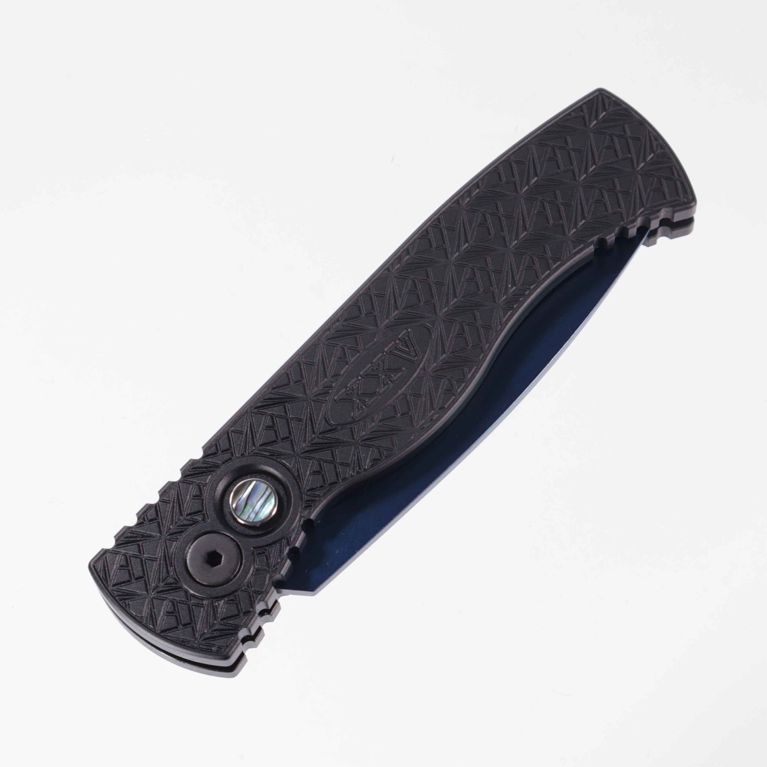 Pro-Tech TR-2 - Black Aluminum w/ Nexus “since 1999” Texture & Abalone Button - Sapphire Magnacut - T206-SB Nexus