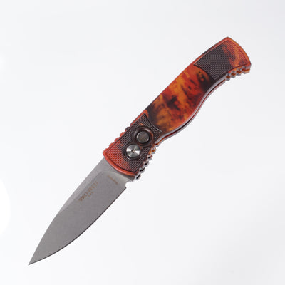 Pro-Tech TR-2 - Del Fuego Anodized Aluminum w/ Textured Corners - Black Lip Pearl Button - Stonewash Magnacut - T201-DF