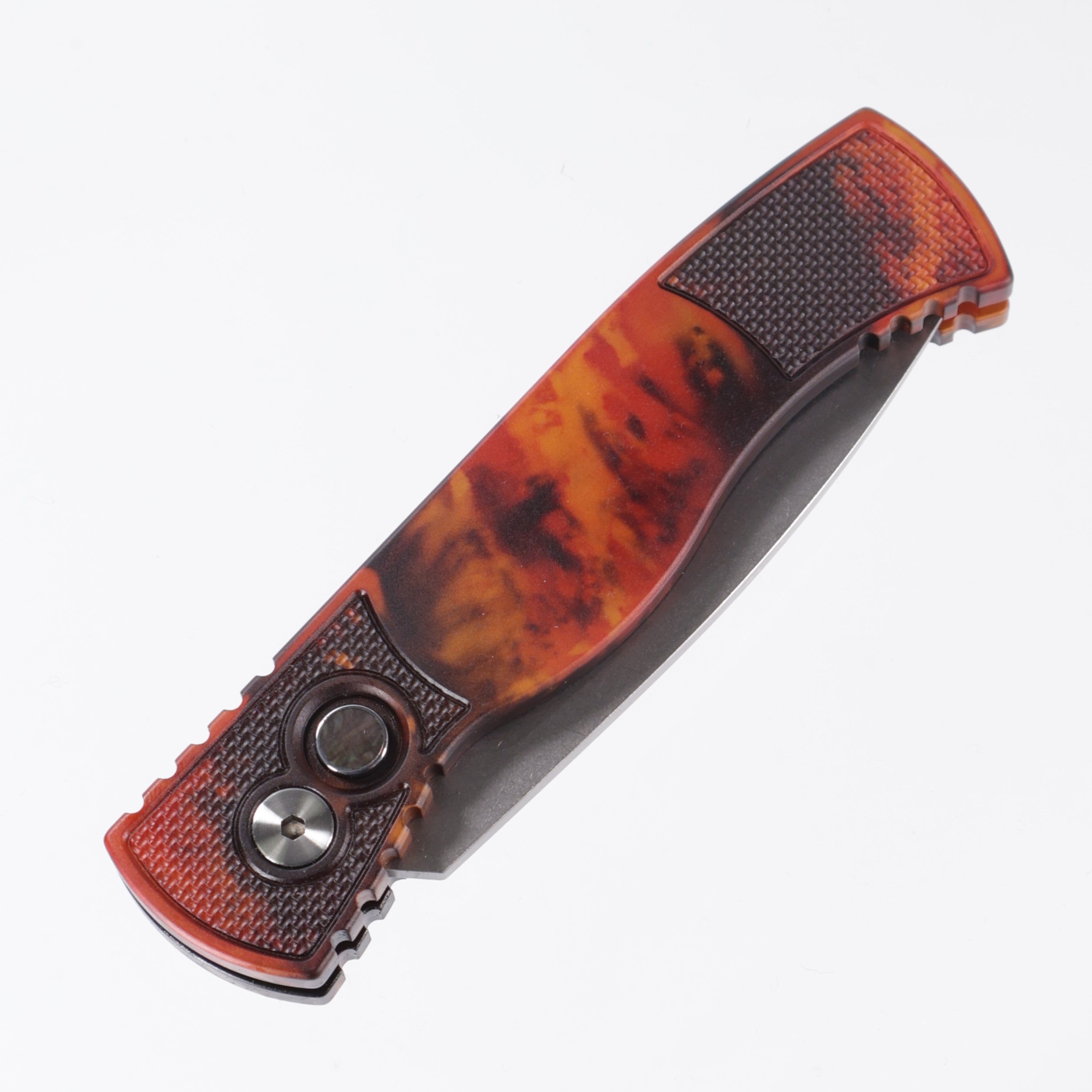 Pro-Tech TR-2 - Del Fuego Anodized Aluminum w/ Textured Corners - Black Lip Pearl Button - Stonewash Magnacut - T201-DF