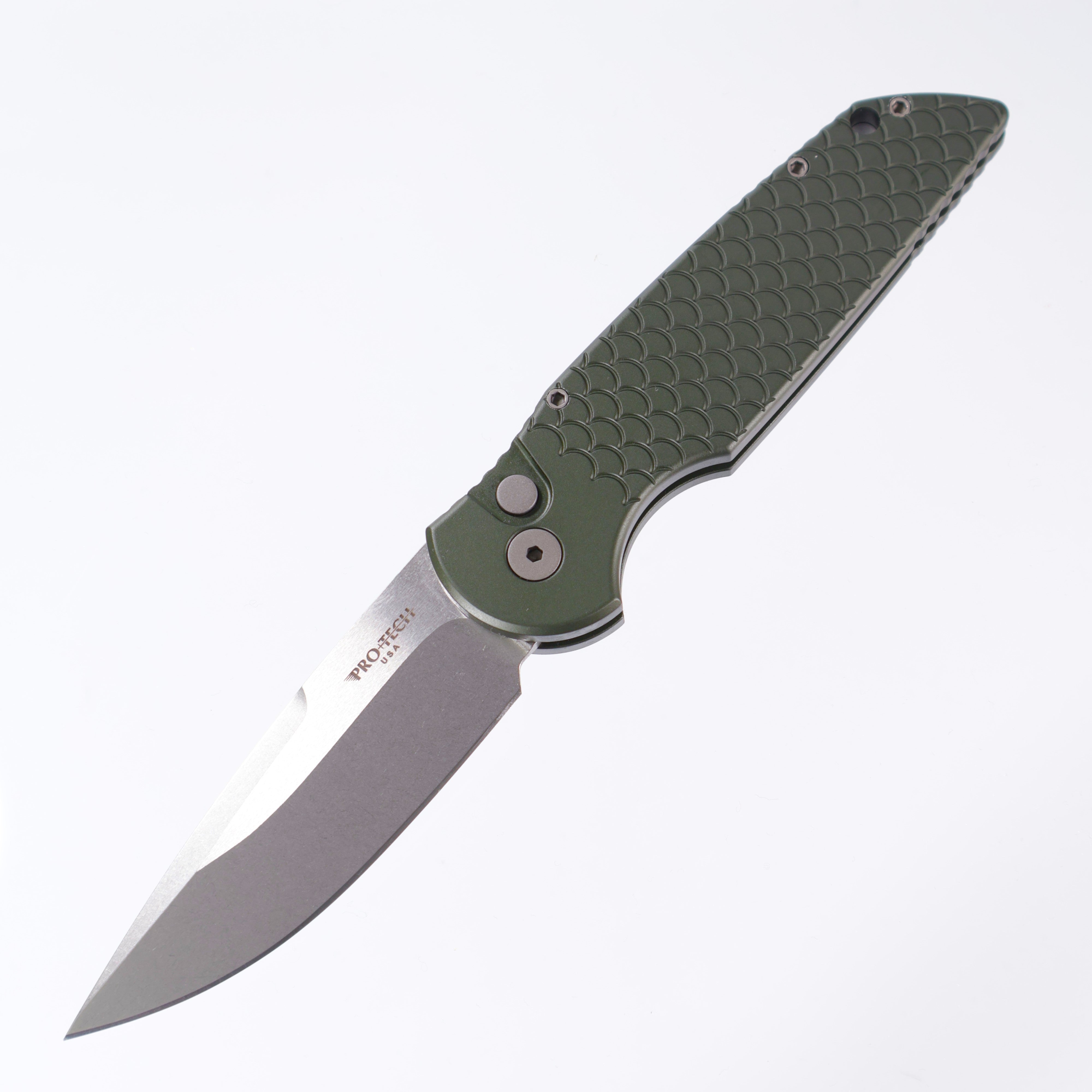 Pro-Tech TR-3 X1 Auto - Green Aluminum w/ Fishscale Texture - Stonewash 154CM - TR-3 X1 SW GREEN (TR3)