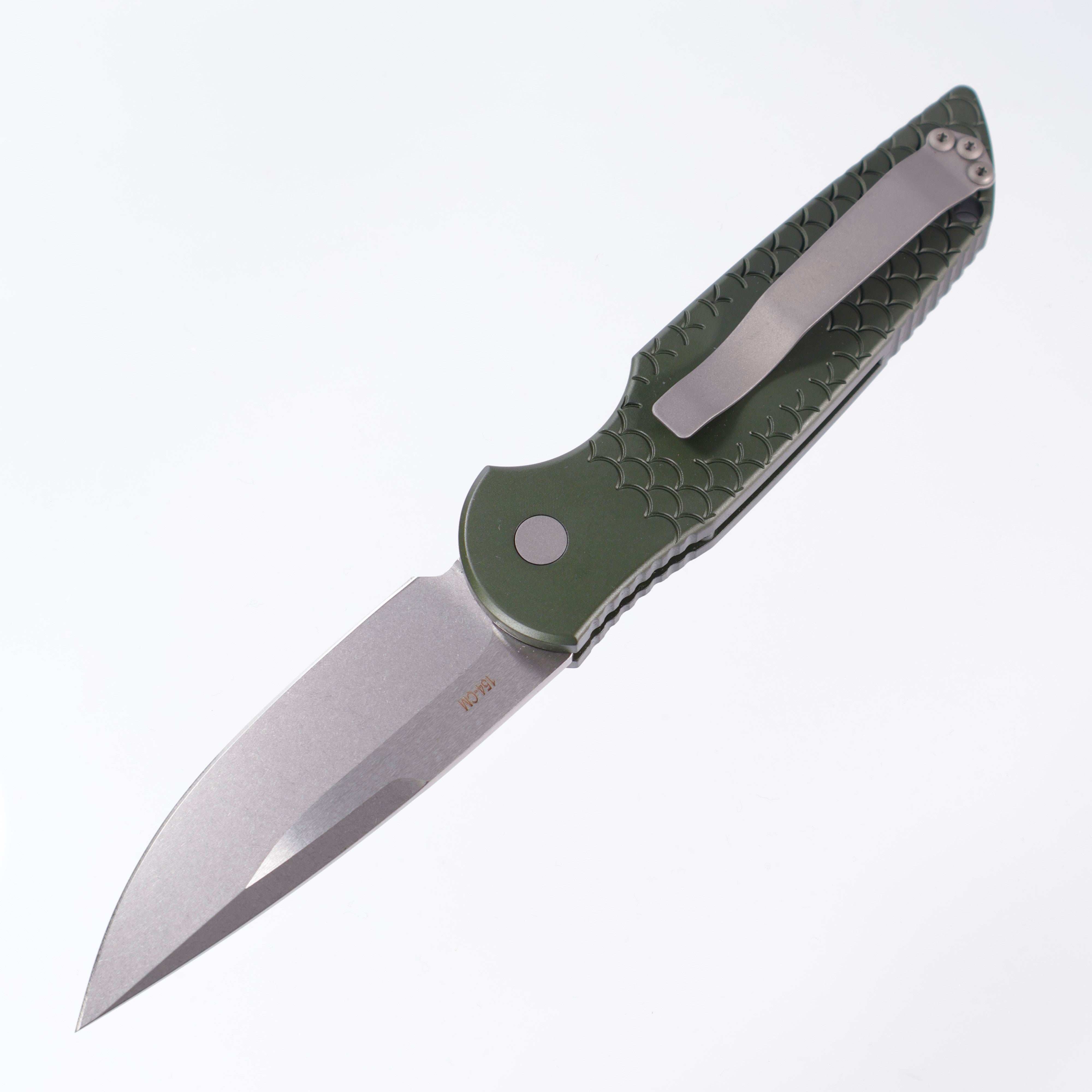 Pro-Tech TR-3 X1 Auto - Green Aluminum w/ Fishscale Texture - Stonewash 154CM - TR-3 X1 SW GREEN (TR3)