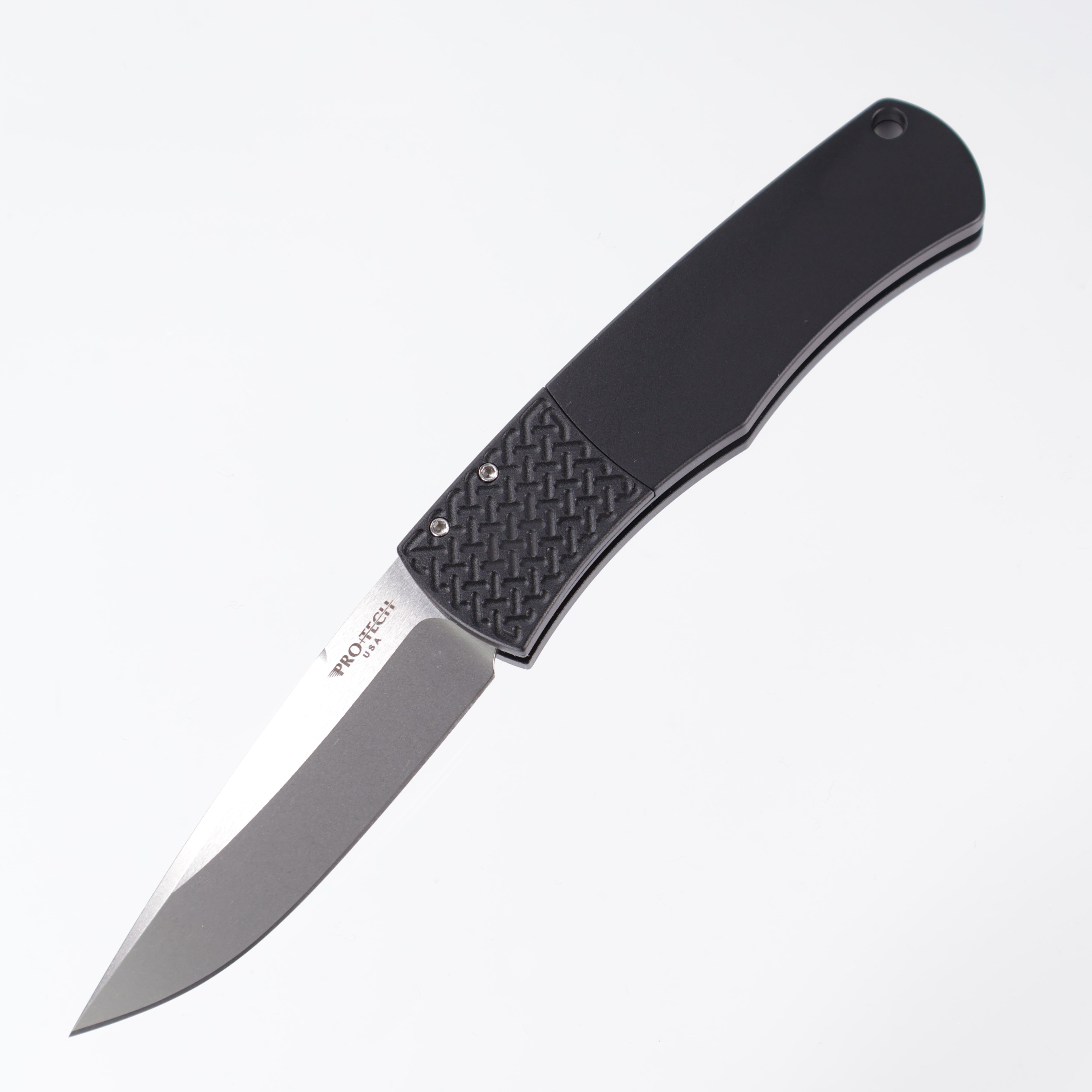 Pro-Tech Whiskers - Black Aluminum w/ Textured Bolster - Stonewash 154CM - BR-1.3