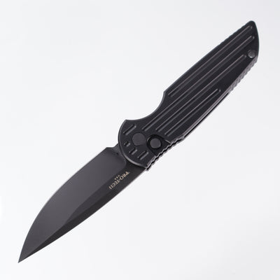 Pro-Tech TR-3 Auto *Left-Handed* - Black Aluminum w/ Grooves - DLC 154CM - TR-3 L-2 (TR3)