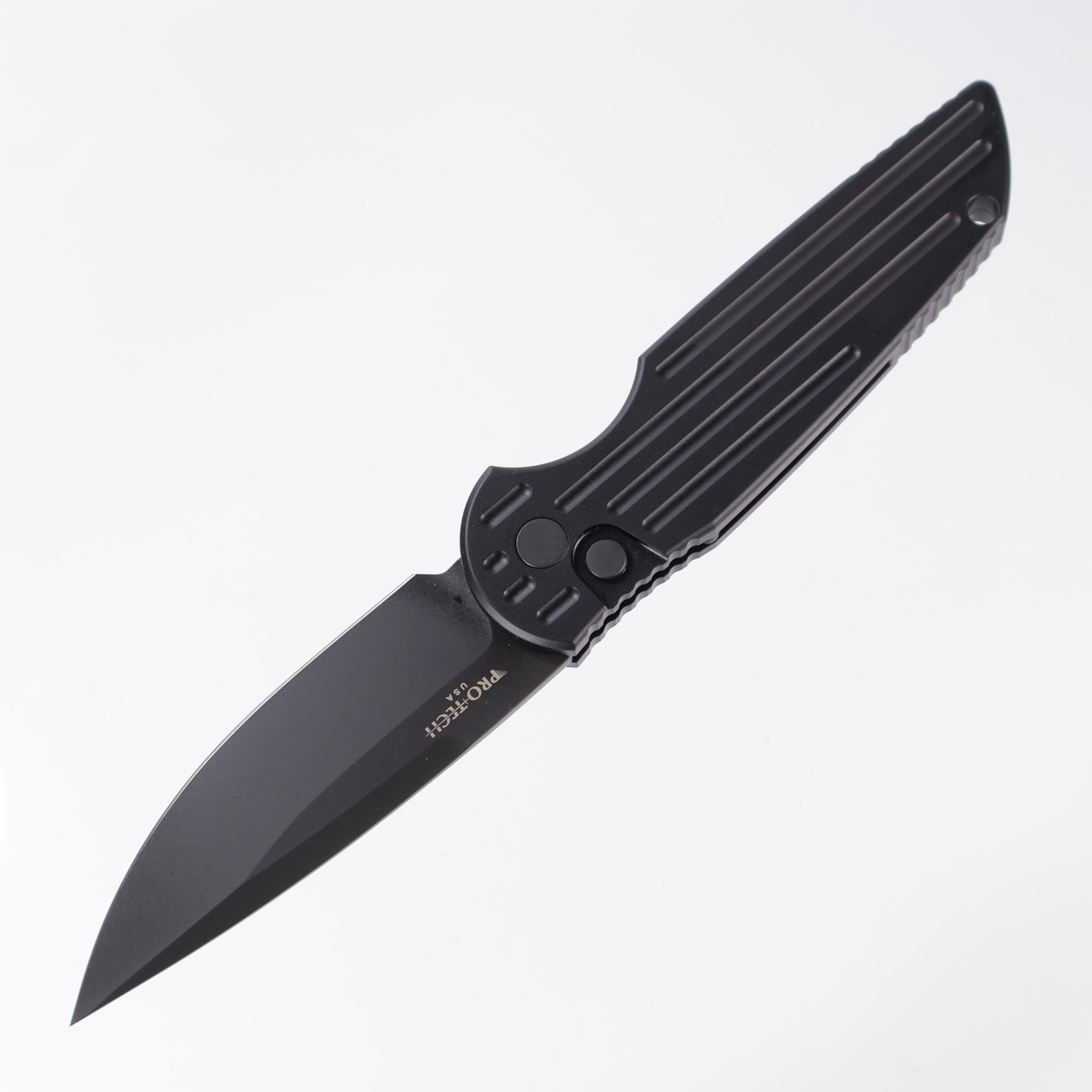 Pro-Tech TR-3 Auto *Left-Handed* - Black Aluminum w/ Grooves - DLC 154CM - TR-3 L-2 (TR3)