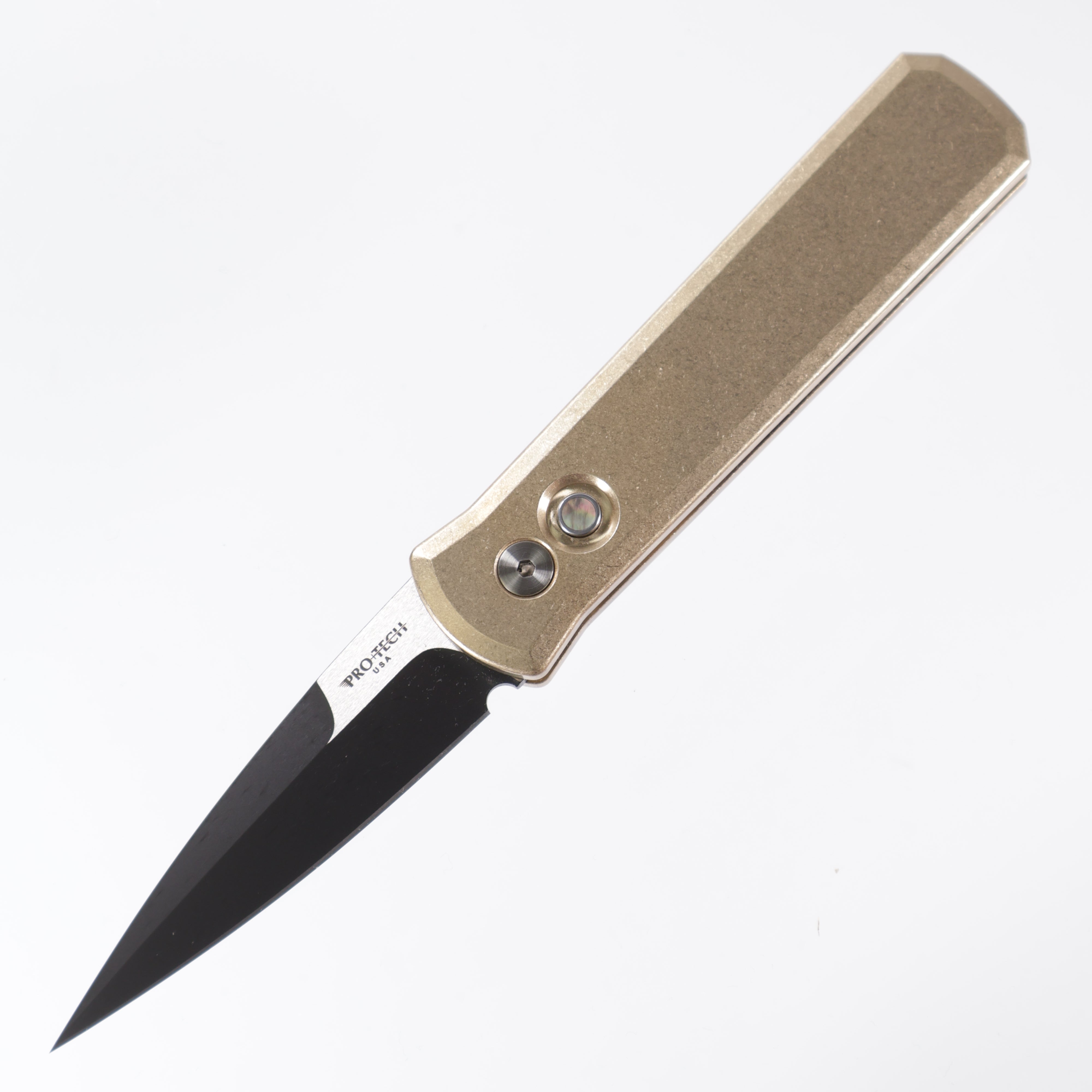 Pro-Tech Godson Custom - AlBronze Handle w/ Mother of Pearl Button - Two-Tone DLC 154CM - 7111 Custom