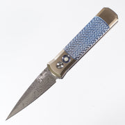 PROTECH GODSON CUSTOM AUTOMATIC FOLDING KNIFE BLUE/BRONZE JIGGED TITANIUM 3.15" DAMASCUS - 2024.004