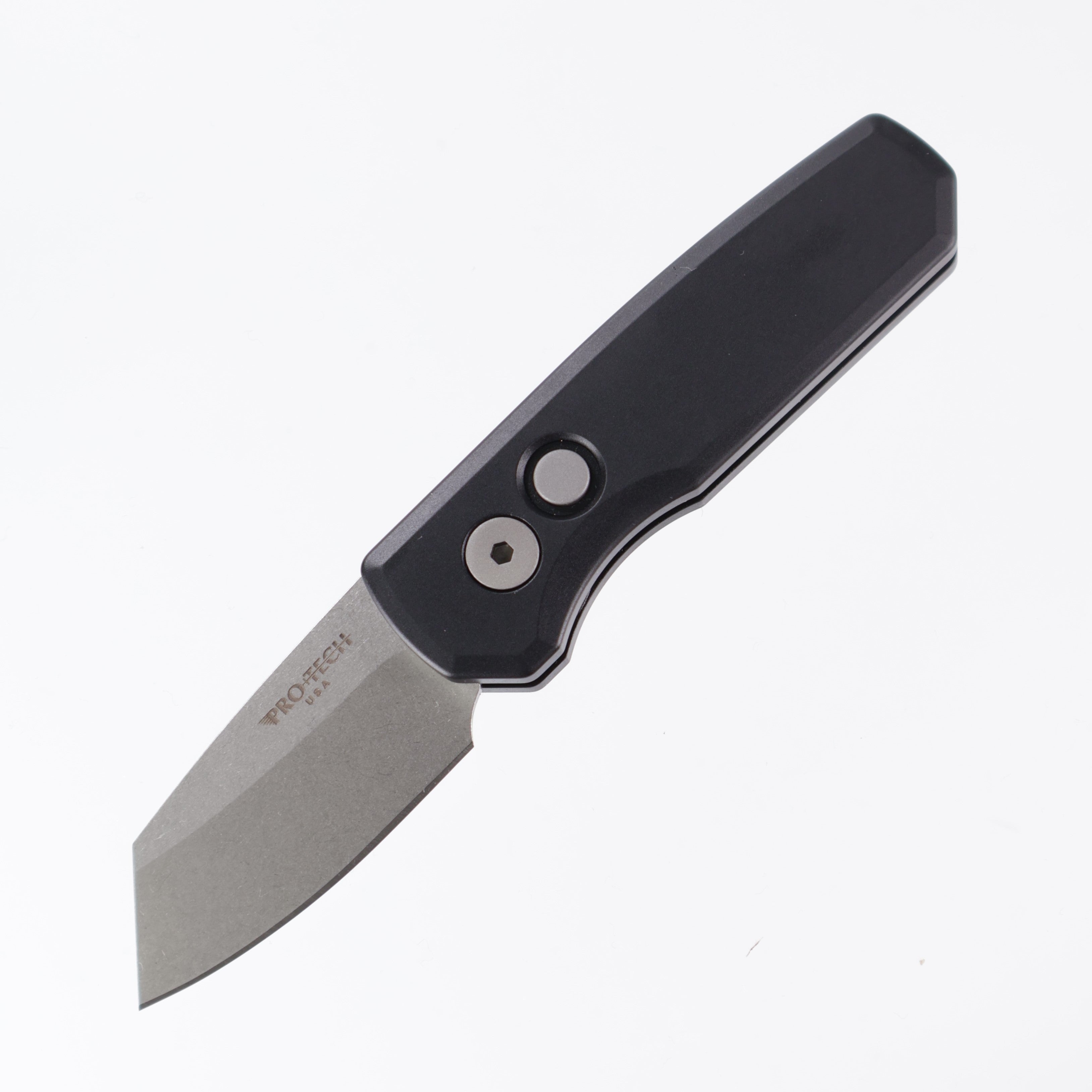 Pro-Tech Runt 5 - Smooth Black Aluminum - Stonewash 20CV Reverse Tanto - R5201