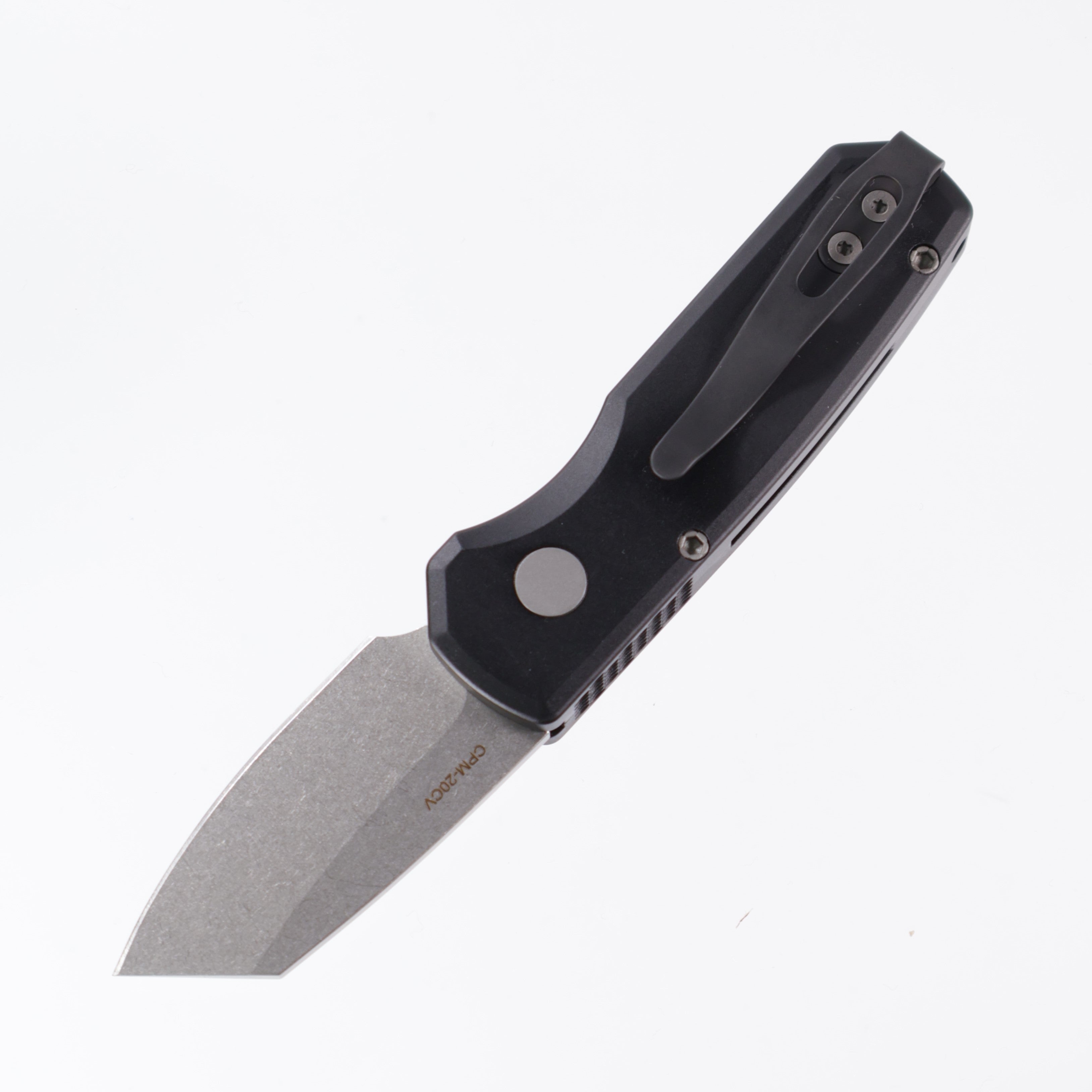 Pro-Tech Runt 5 - Smooth Black Aluminum - Stonewash 20CV Reverse Tanto - R5201