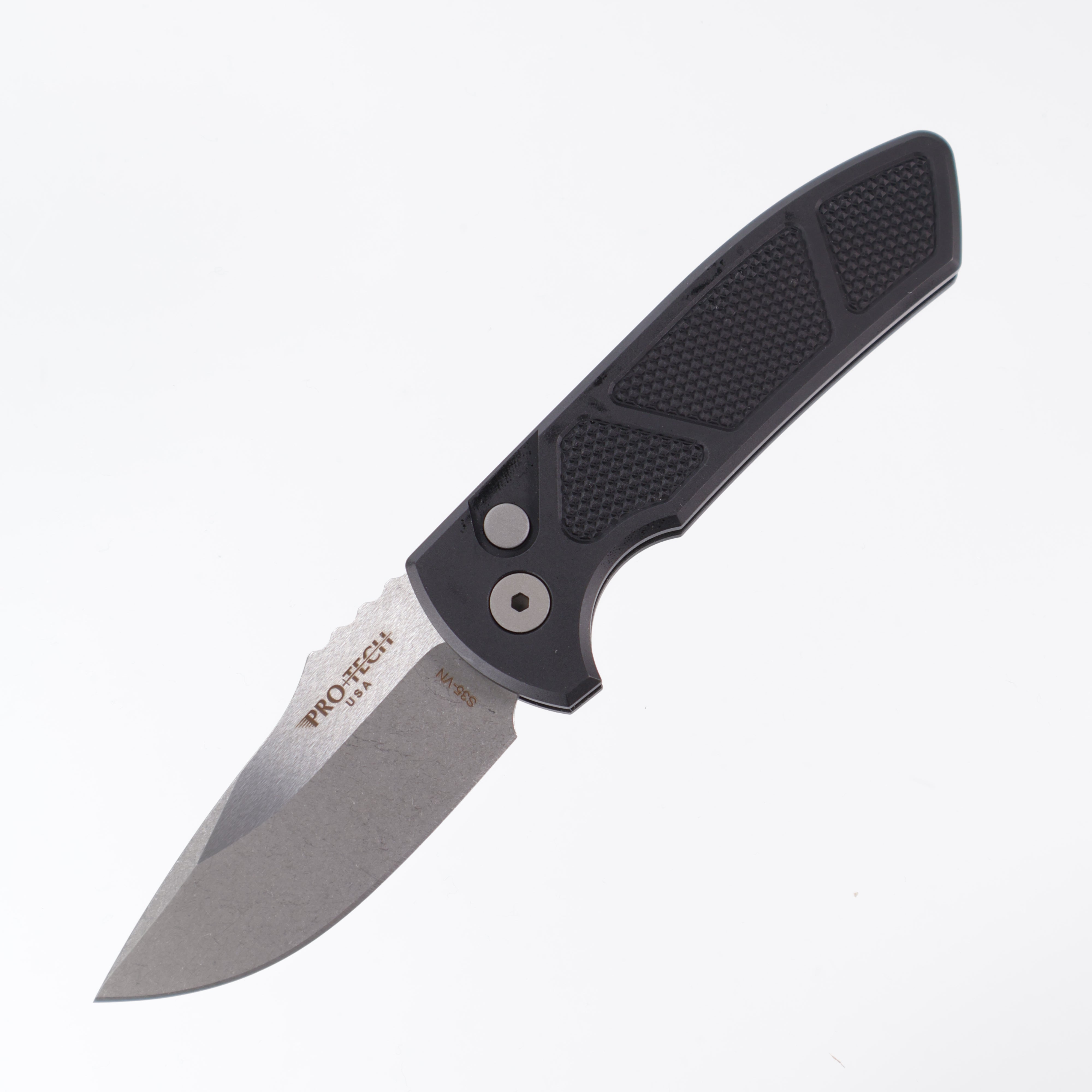 Protech SBR LG405 - Black Handle w/ Knurling - Stonewash S35VN
