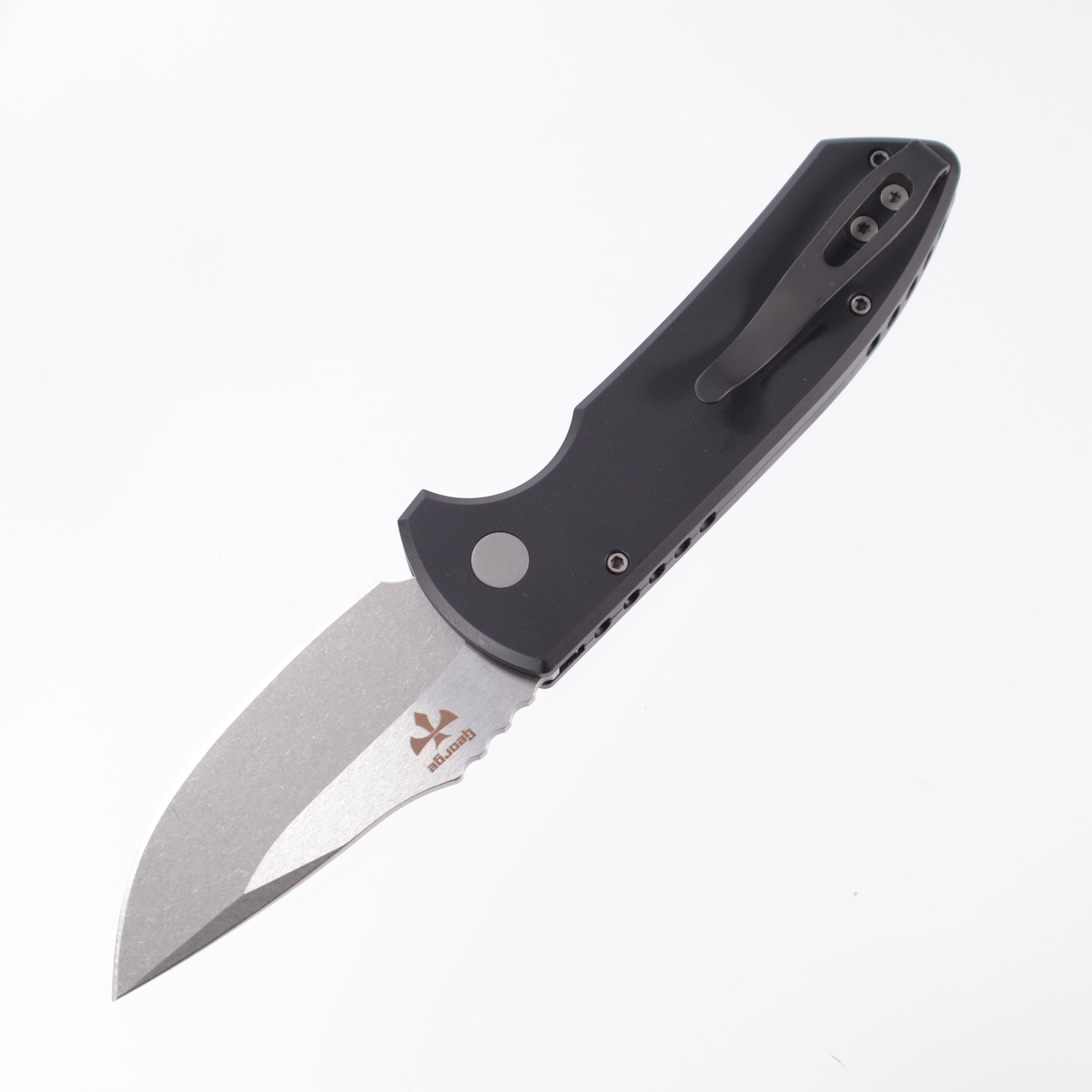 Protech SBR LG405 - Black Handle w/ Knurling - Stonewash S35VN