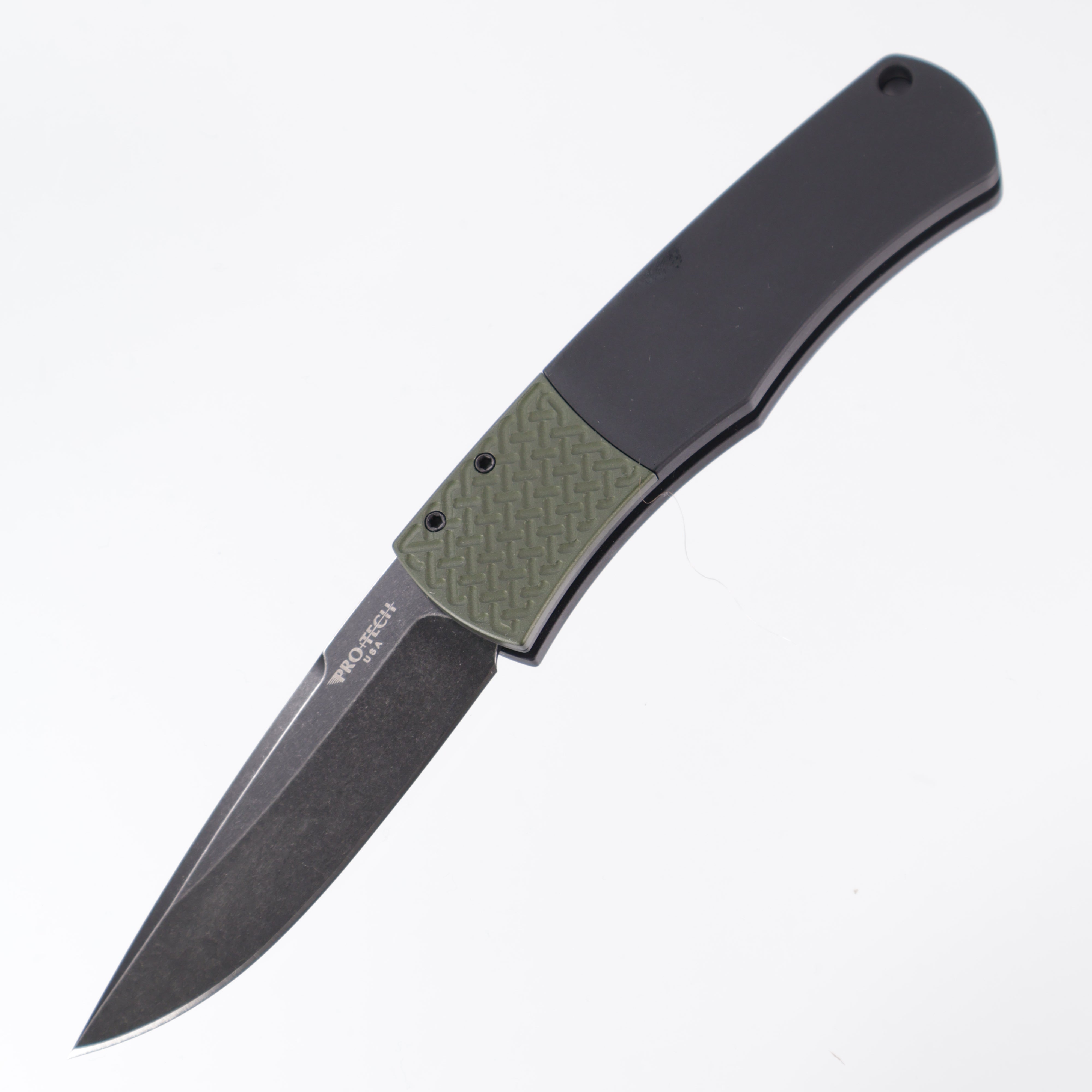 Pro-Tech Whiskers - Black Aluminum w/ Green Textured Bolster - Blackwash 154CM - BR-1.7 LTD-GREEN DLCW