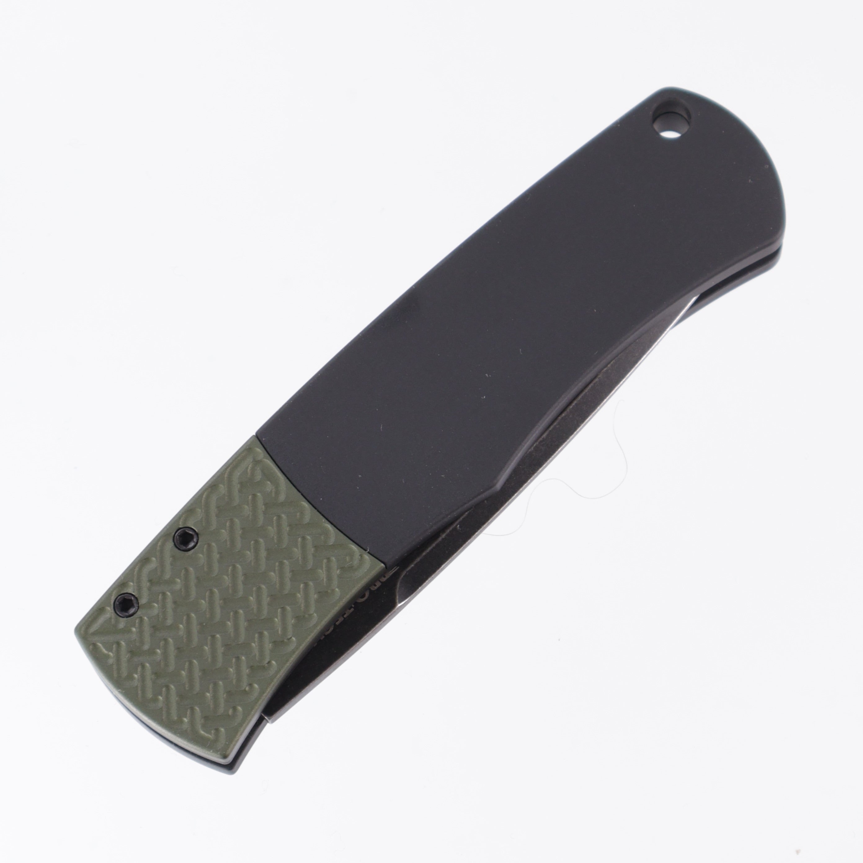 Pro-Tech Whiskers - Black Aluminum w/ Green Textured Bolster - Blackwash 154CM - BR-1.7 LTD-GREEN DLCW