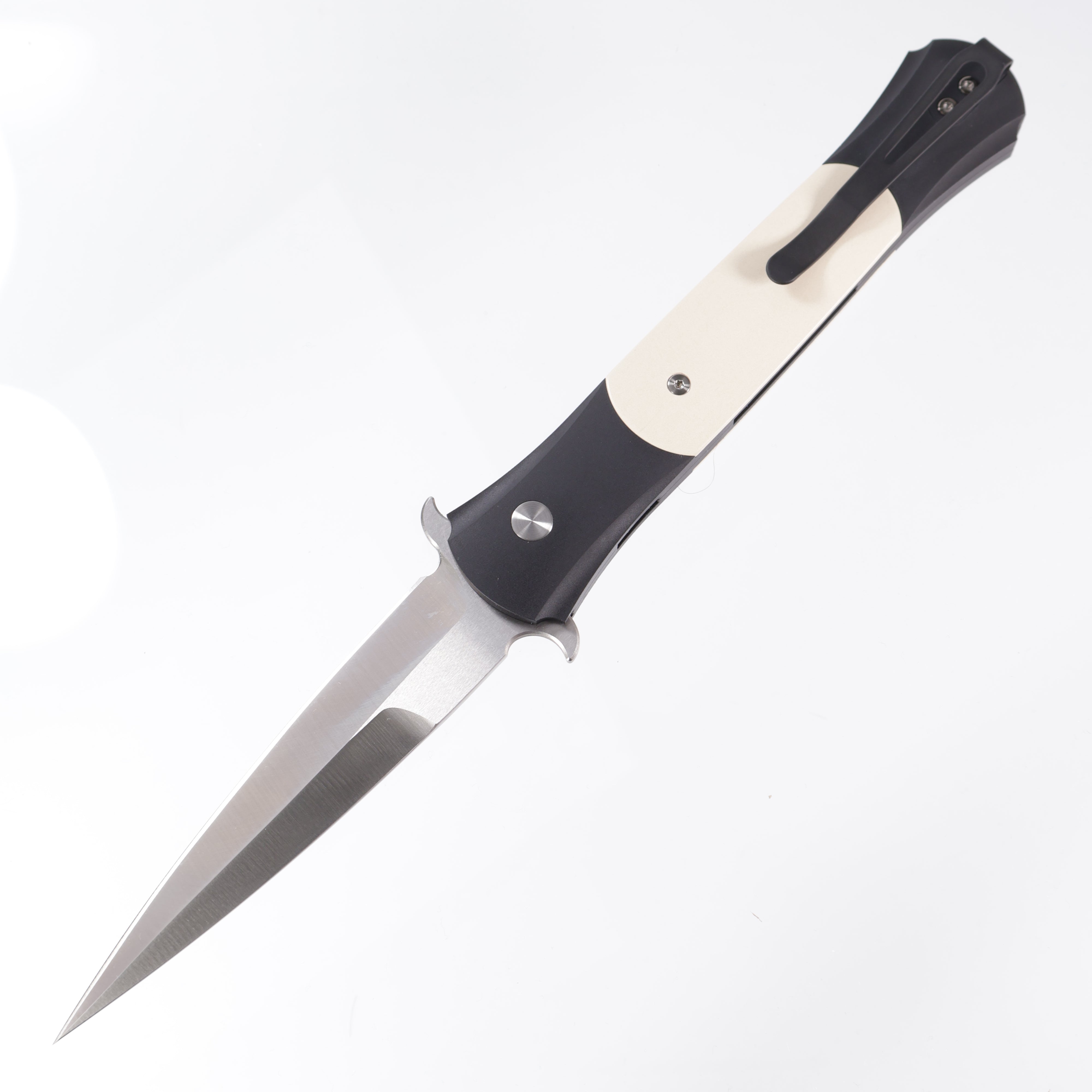 Pro-Tech Large Don Tuxedo - Black Aluminum w/ Ivory Micarta Inlays - Satin 154CM - 1951