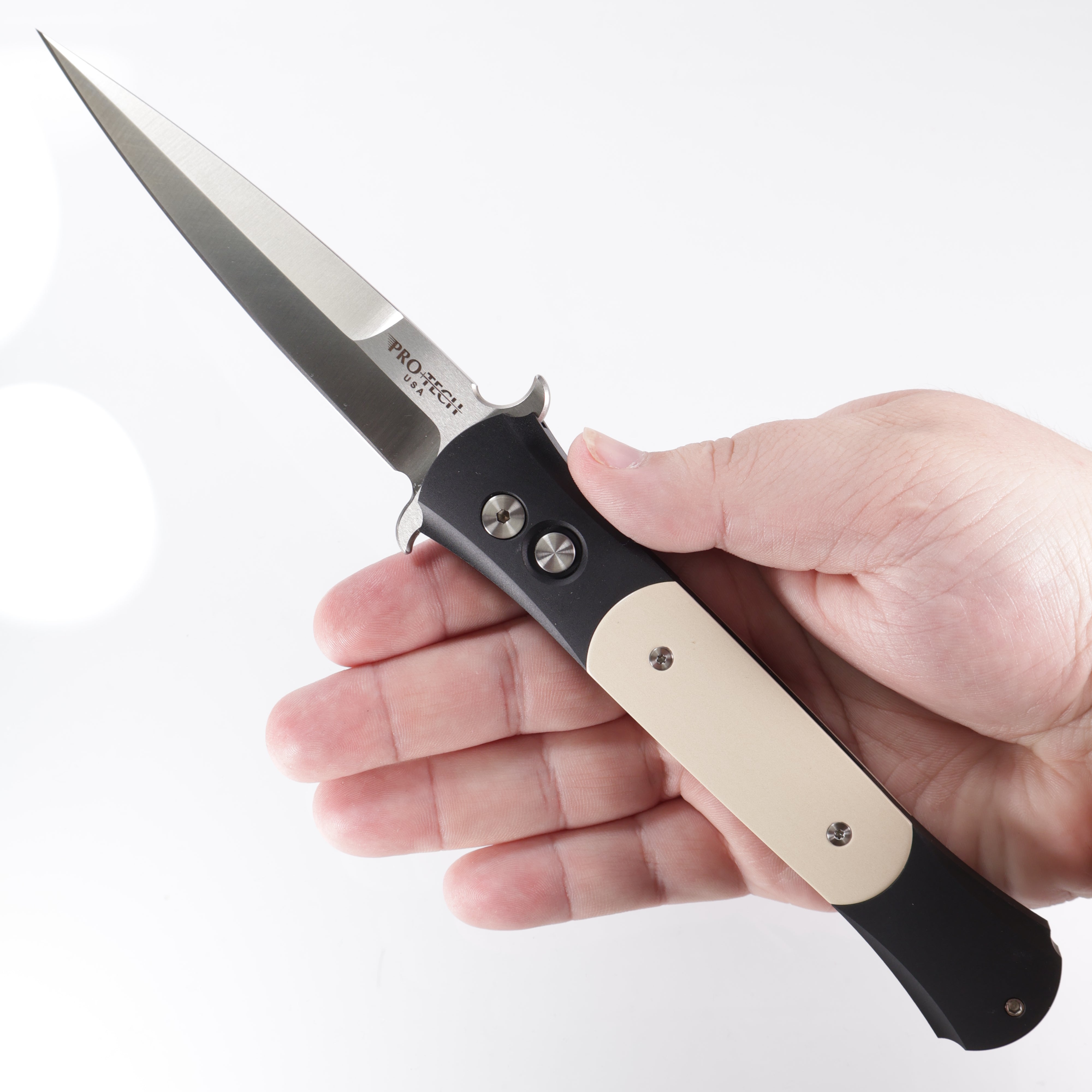 Pro-Tech Large Don Tuxedo - Black Aluminum w/ Ivory Micarta Inlays - Satin 154CM - 1951