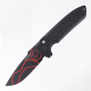 Protech Rockeye 1-off Cerakote - Black handle w/ Black Lip Pearl button inlay - Black & Red Topo blade