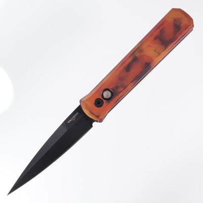 Pro-Tech Godfather - Del Fuego Anodized Aluminum w/ Black Lip Pearl Button - DLC 154CM - 921-DF2