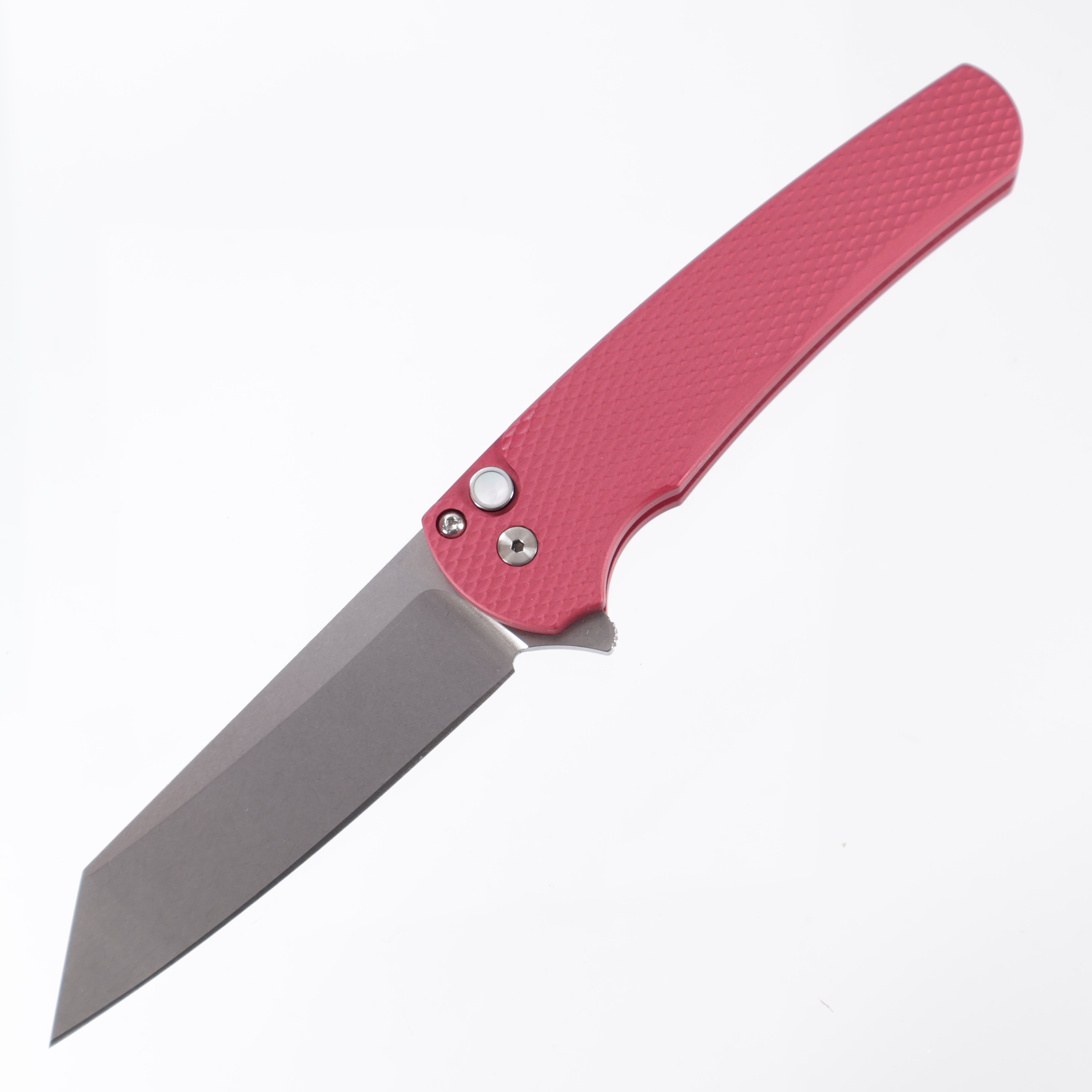 Pro-Tech Malibu - Red Textured Handle w/ Gold Lip Pearl Button - Stonewash Magnacut - 5405 LTD-RED