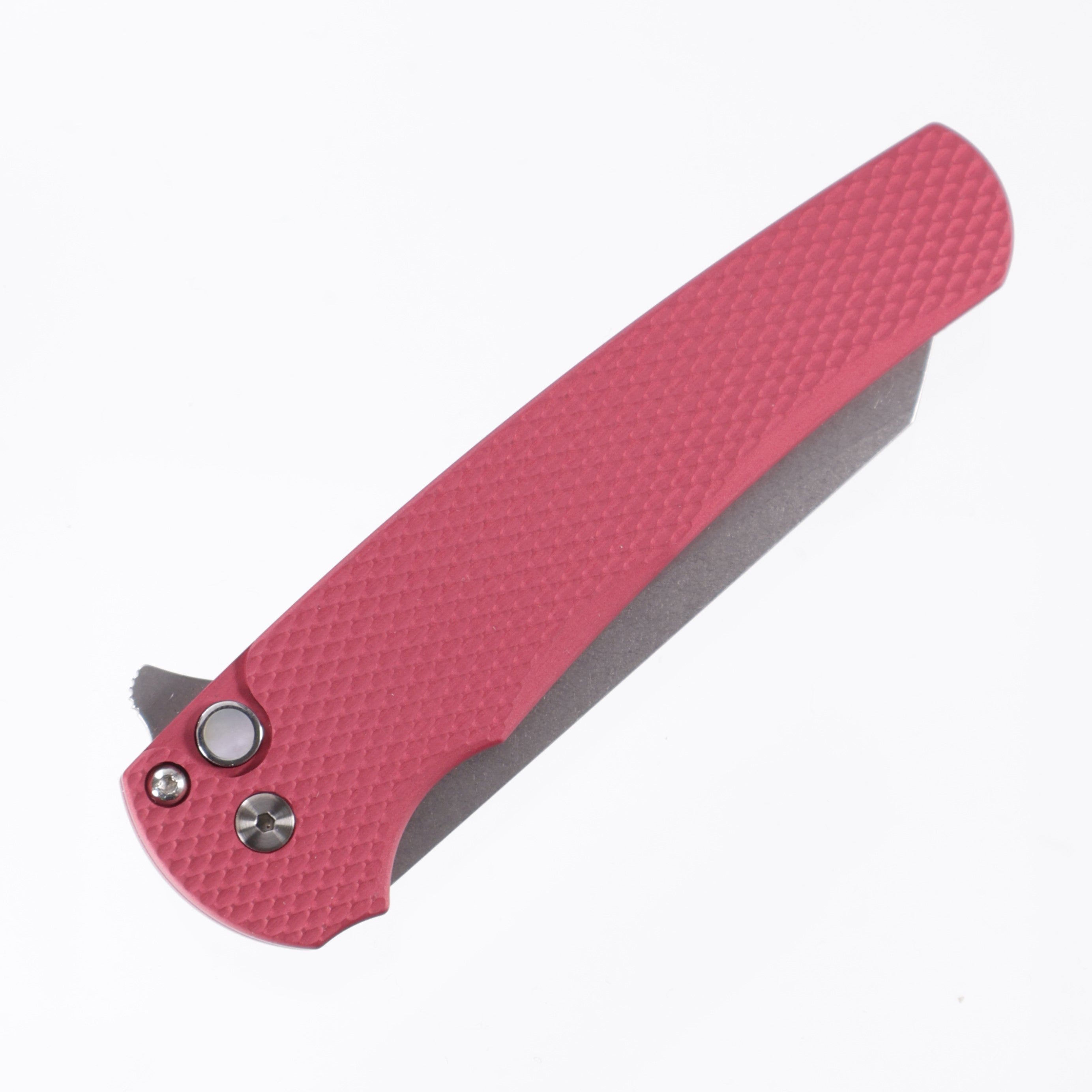 Pro-Tech Malibu - Red Textured Handle w/ Gold Lip Pearl Button - Stonewash Magnacut - 5405 LTD-RED