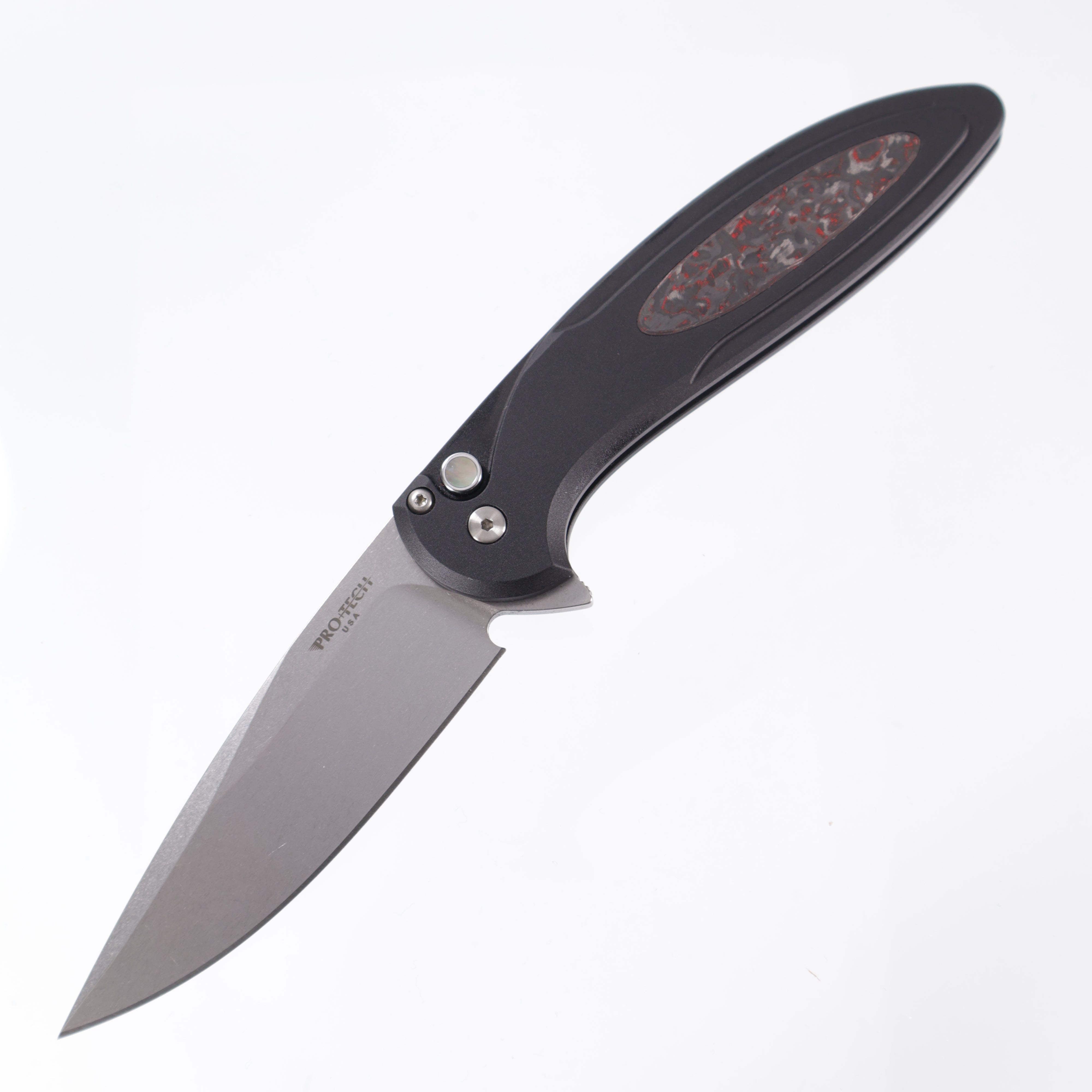 Pro-Tech Cambria 2 - Black Aluminum w/ Red TechnoCarbo Inlay & Black Lip Pearl Button - Stonewash Magnacut - CF2101-LTD TC RED