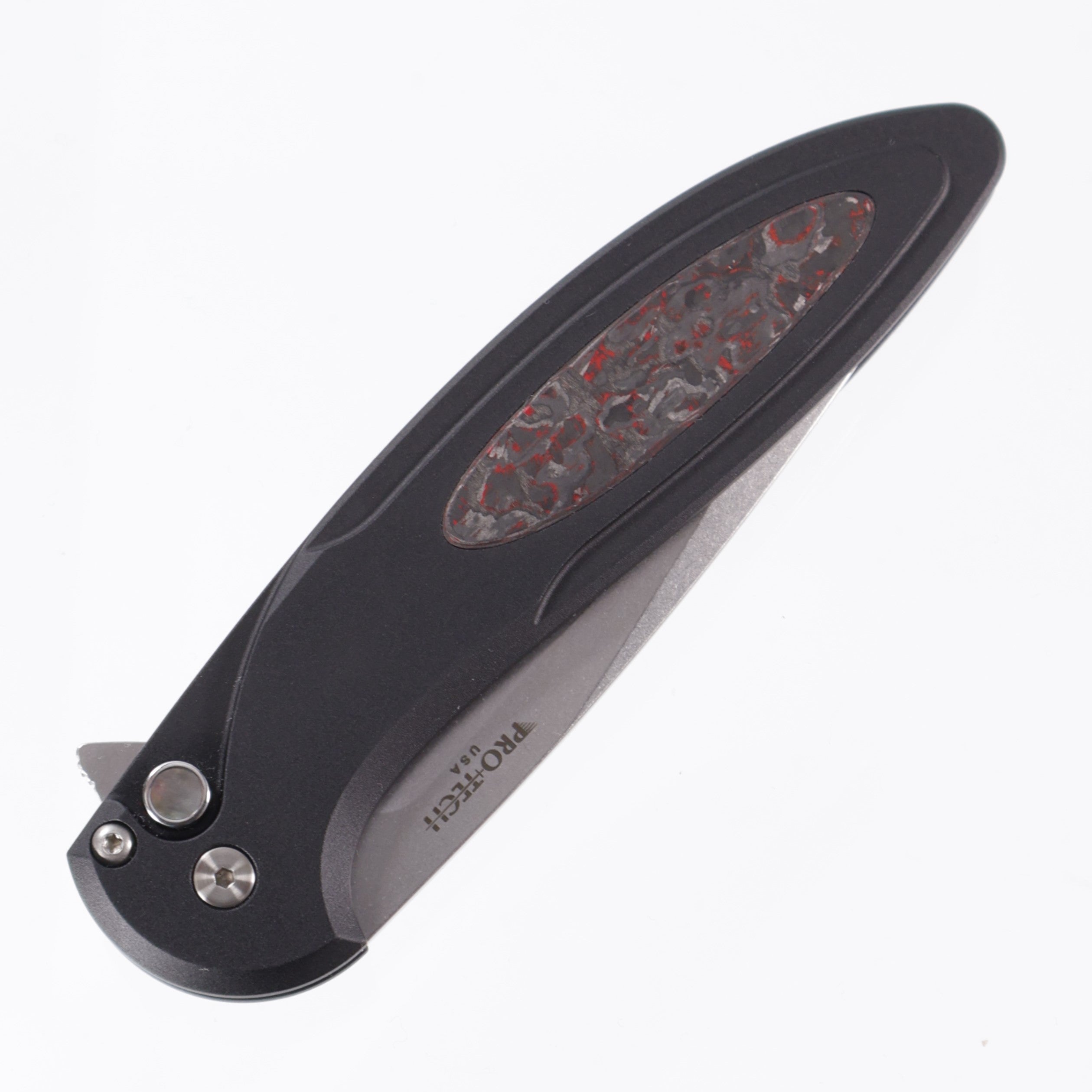 Pro-Tech Cambria 2 - Black Aluminum w/ Red TechnoCarbo Inlay & Black Lip Pearl Button - Stonewash Magnacut - CF2101-LTD TC RED