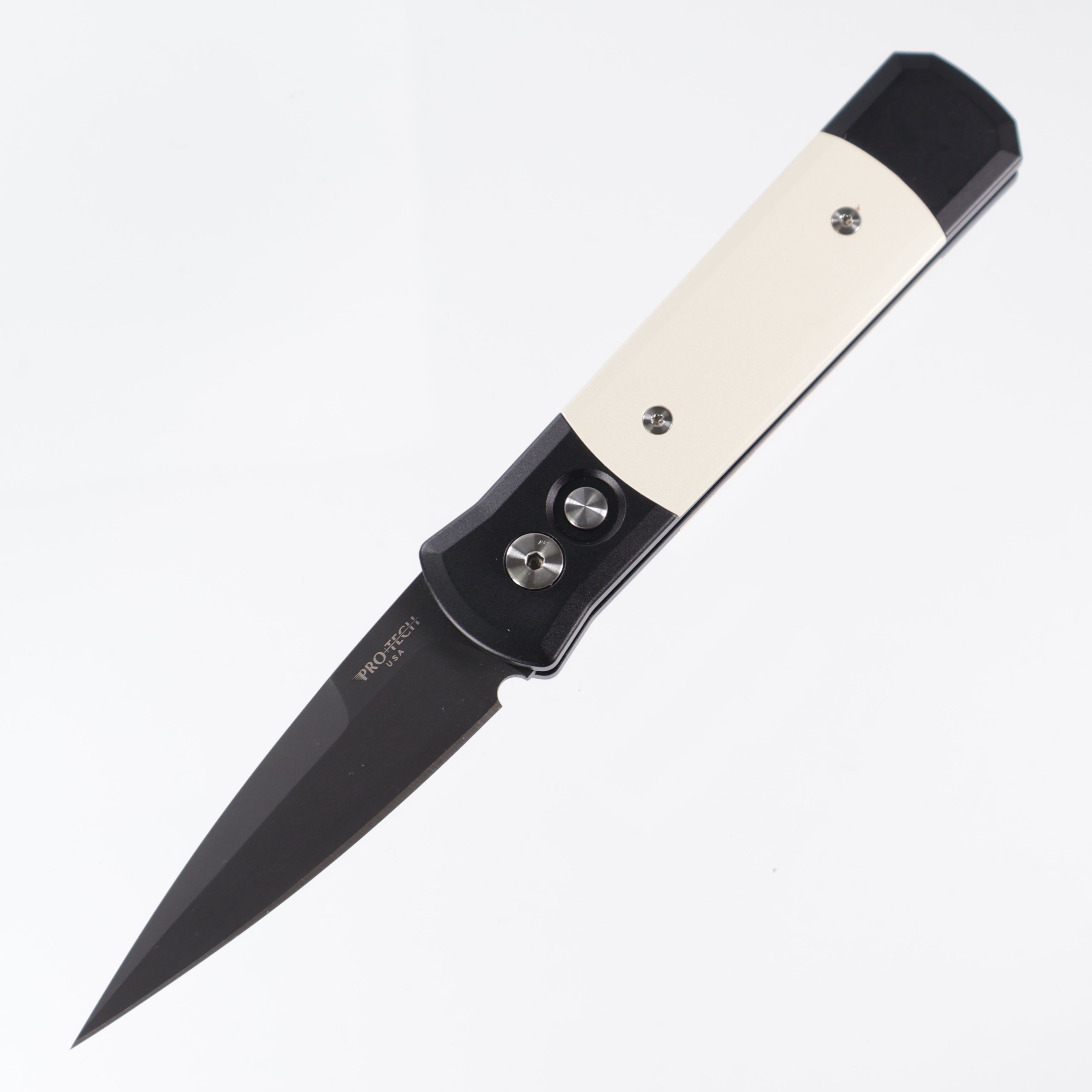 Pro-Tech Godson Tuxedo - Black Aluminum w/ Ivory Micarta Inlays - DLC 154CM - 752