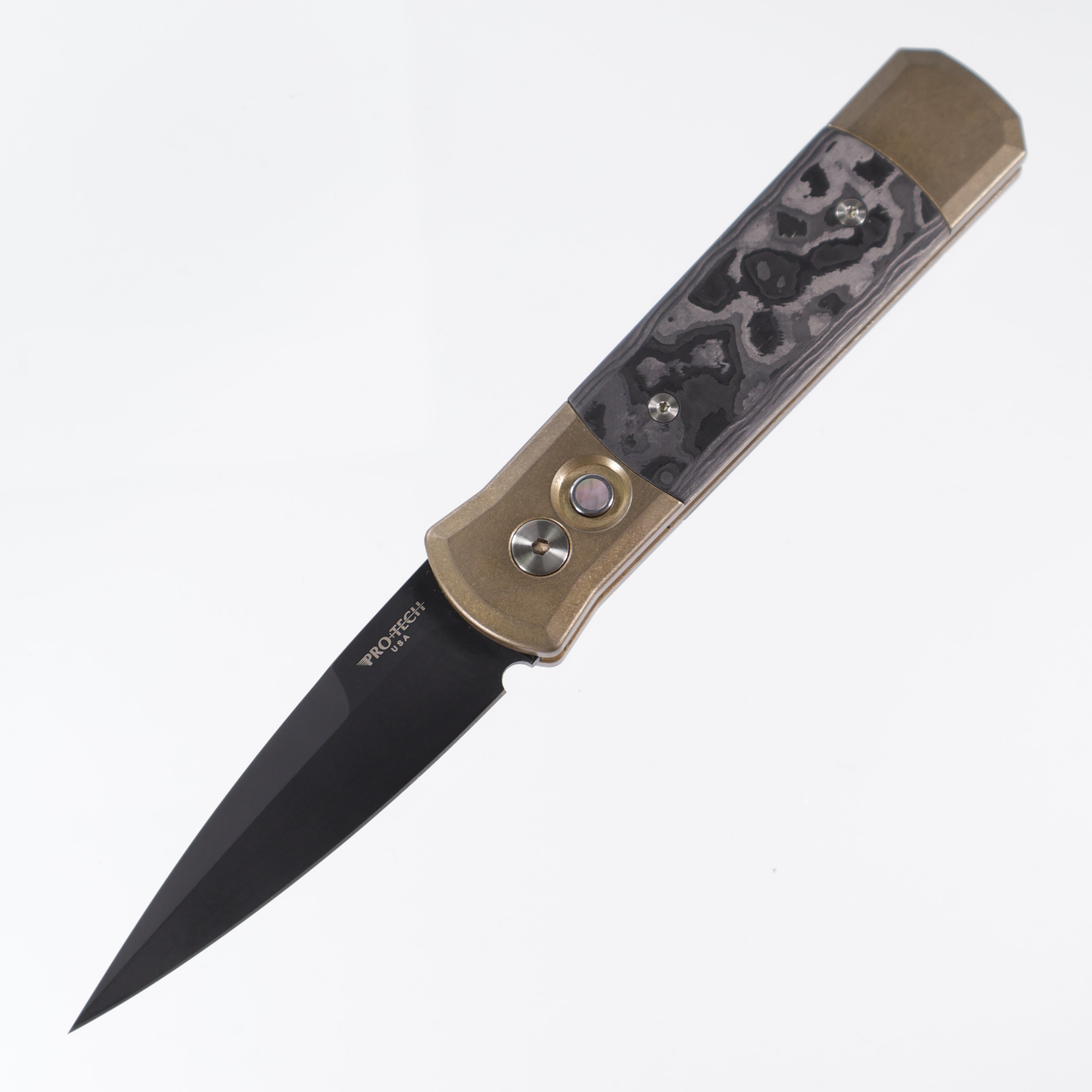 Pro-Tech Godson - AlBronze w/ Fat Carbon Inlay - Black Pearl Button - DLC 154CM - 7115-Camo