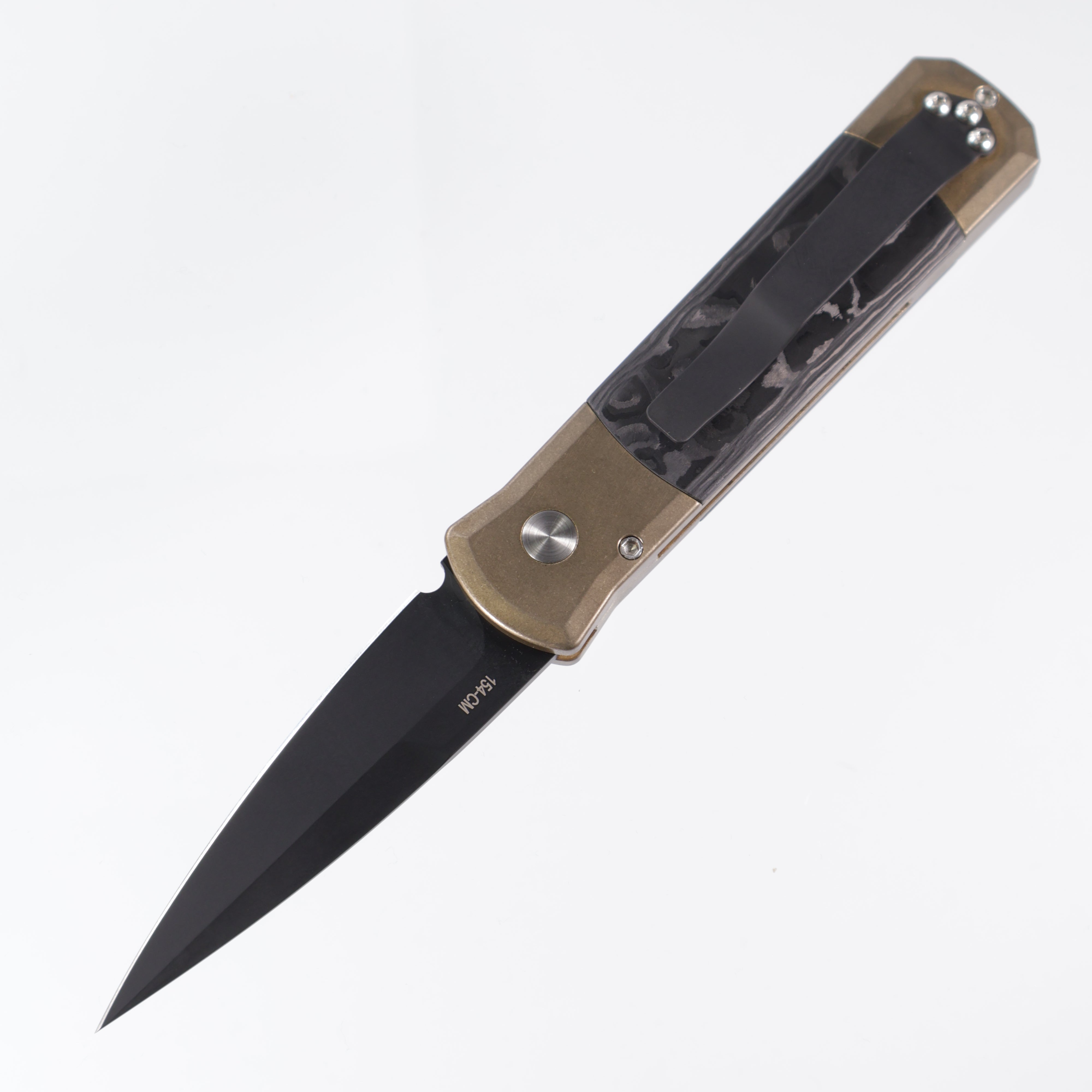 Pro-Tech Godson - AlBronze w/ Fat Carbon Inlay - Black Pearl Button - DLC 154CM - 7115-Camo