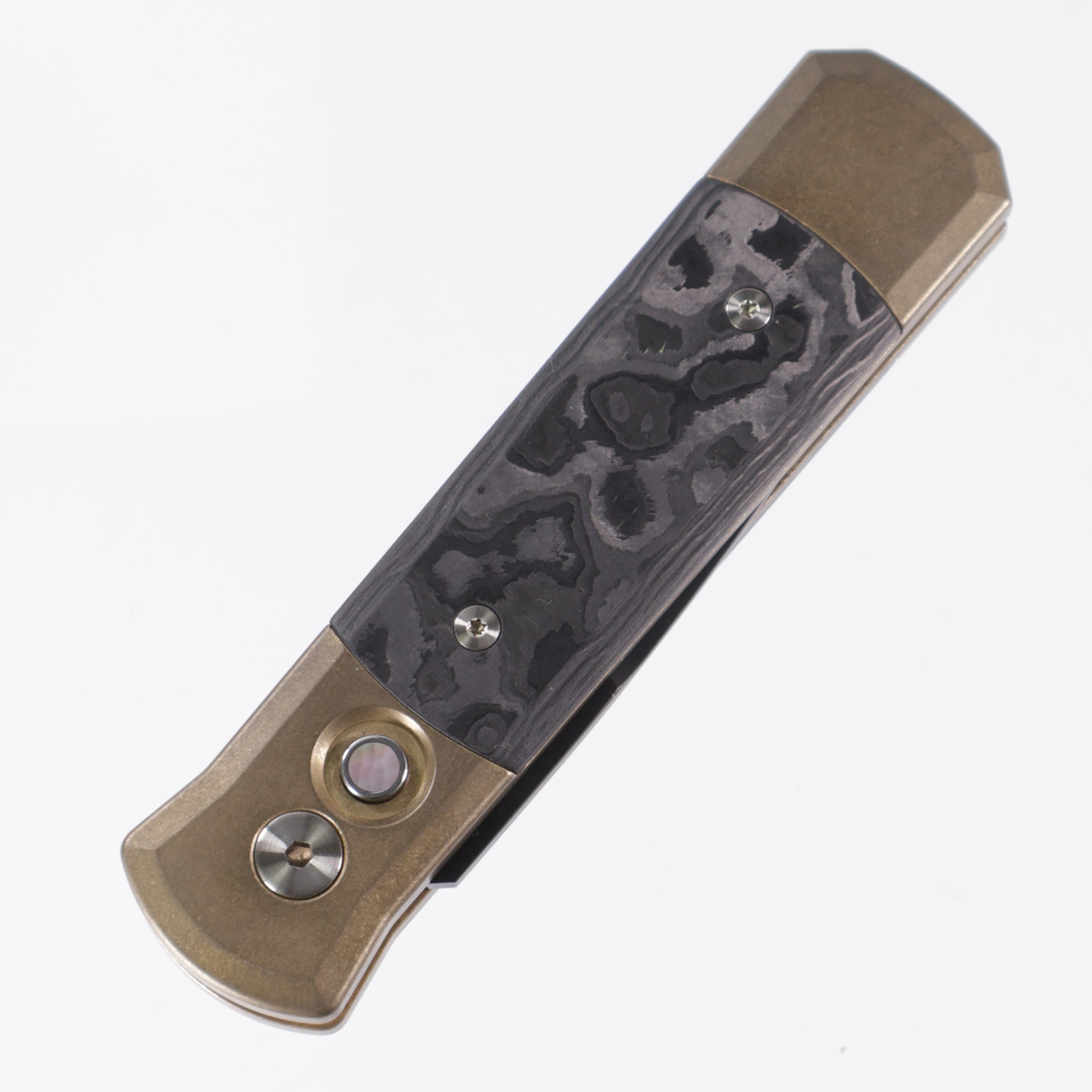 Pro-Tech Godson - AlBronze w/ Fat Carbon Inlay - Black Pearl Button - DLC 154CM - 7115-Camo