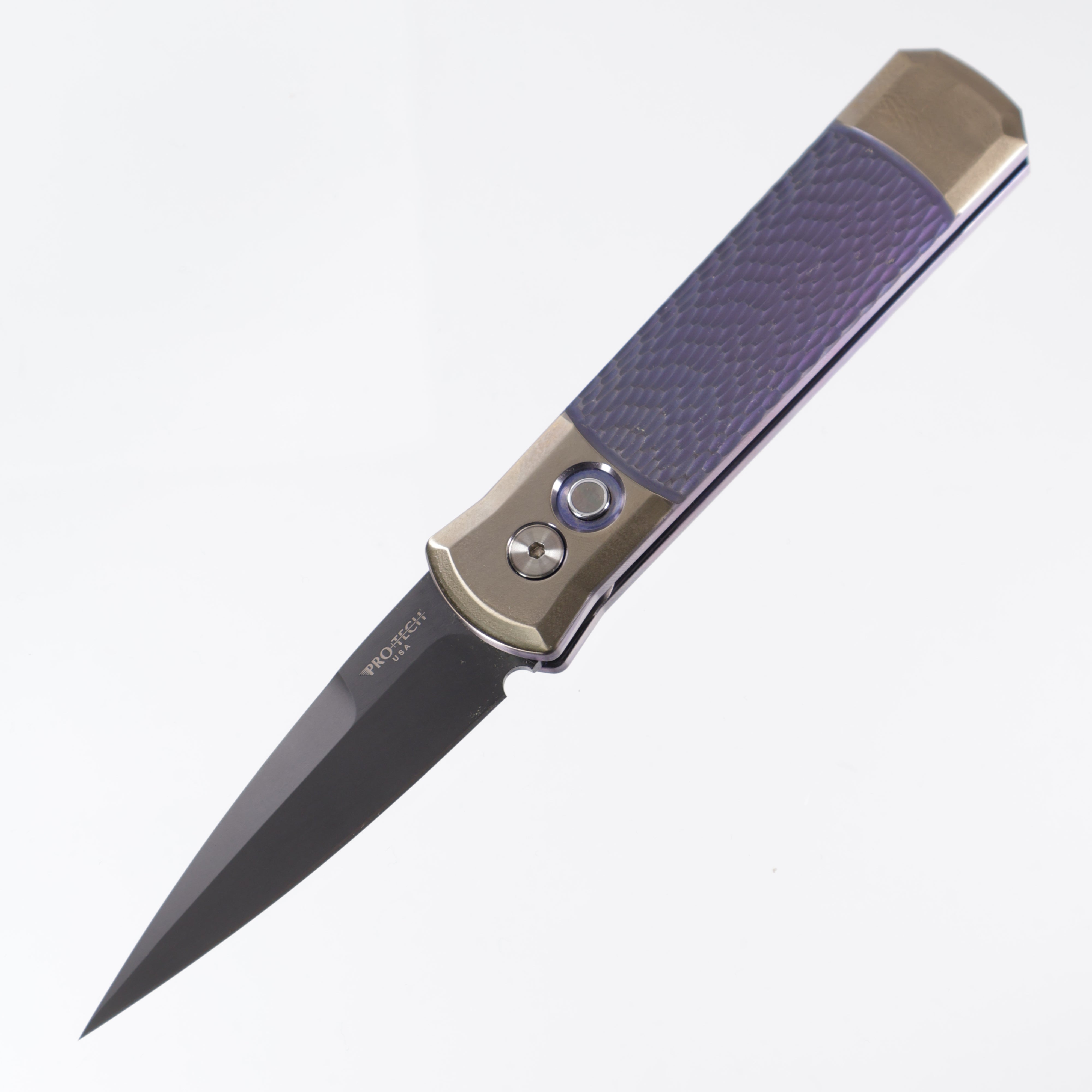 Pro-Tech Godson - Jigged Purple Titanium & Gold Anodized Bolsters - Black Lip Pearl Button - 2025 Godson Custom 003