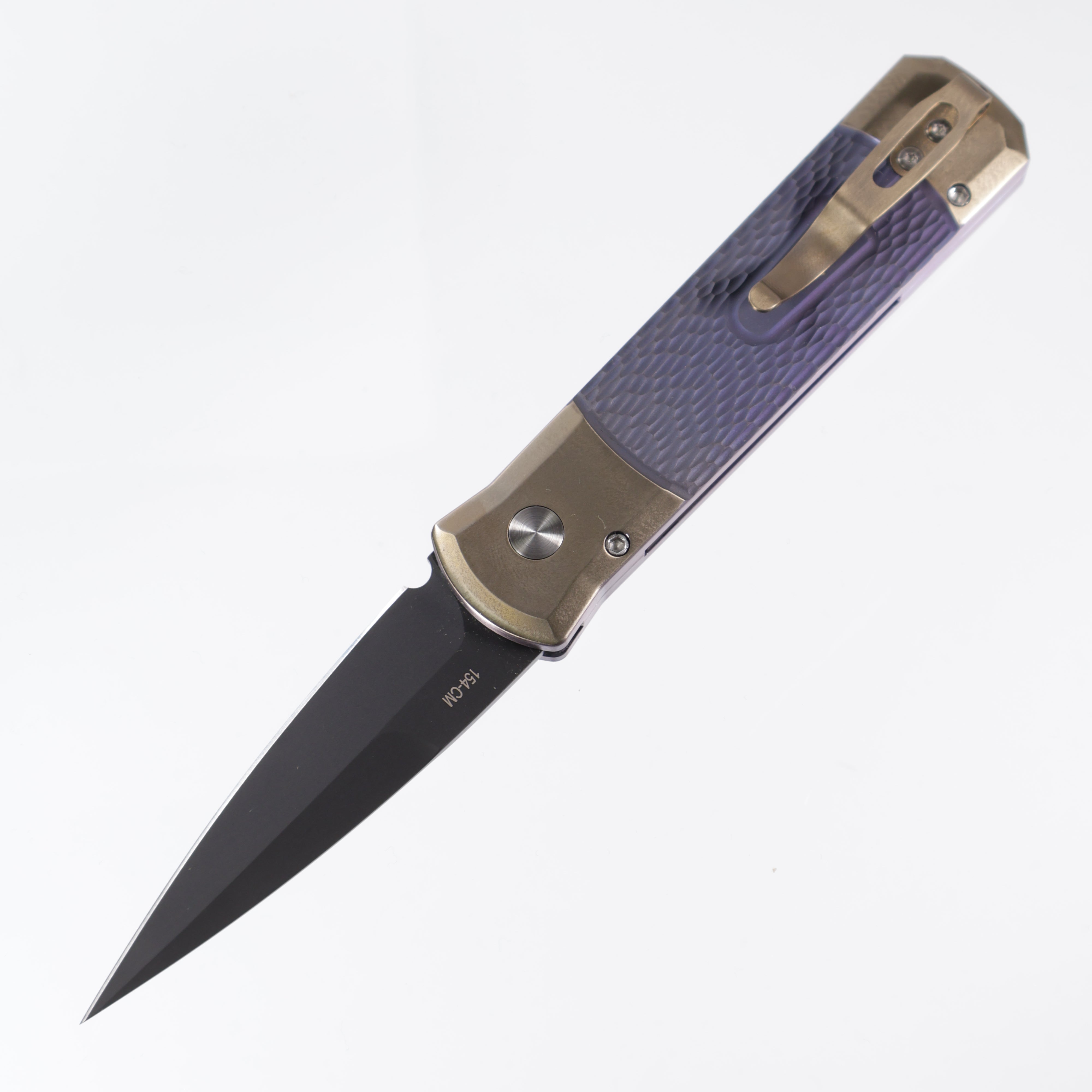 Pro-Tech Godson - Jigged Purple Titanium & Gold Anodized Bolsters - Black Lip Pearl Button - 2025 Godson Custom 003