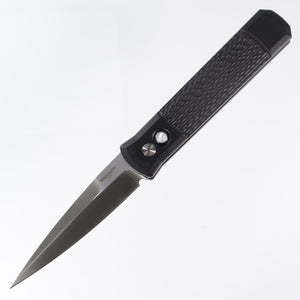 Pro-Tech Godfather - Jigged Black Aluminum w/ Mother of Pearl Button- Satin 154CM - 925-LTD