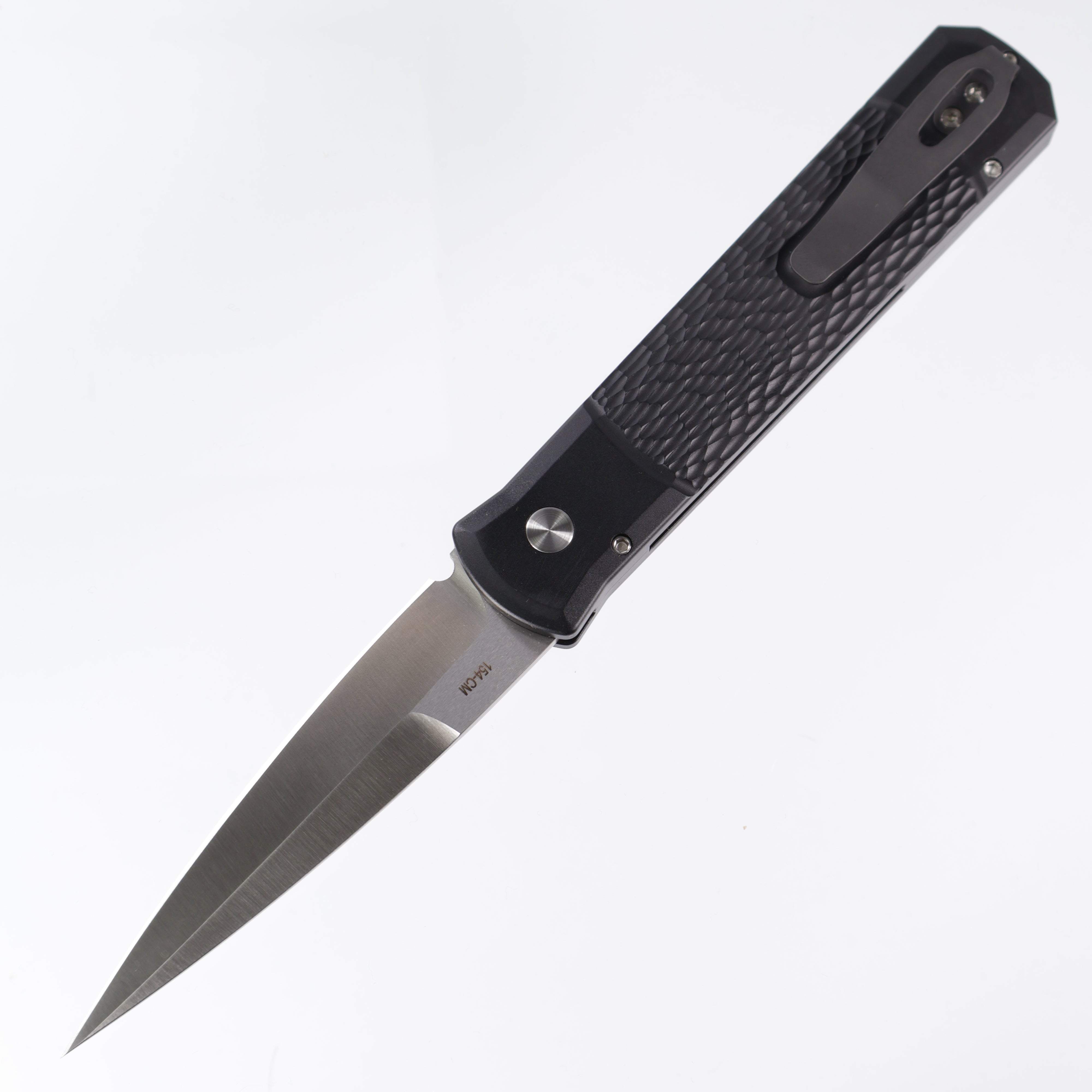 Pro-Tech Godfather - Jigged Black Aluminum w/ Mother of Pearl Button- Satin 154CM - 925-LTD