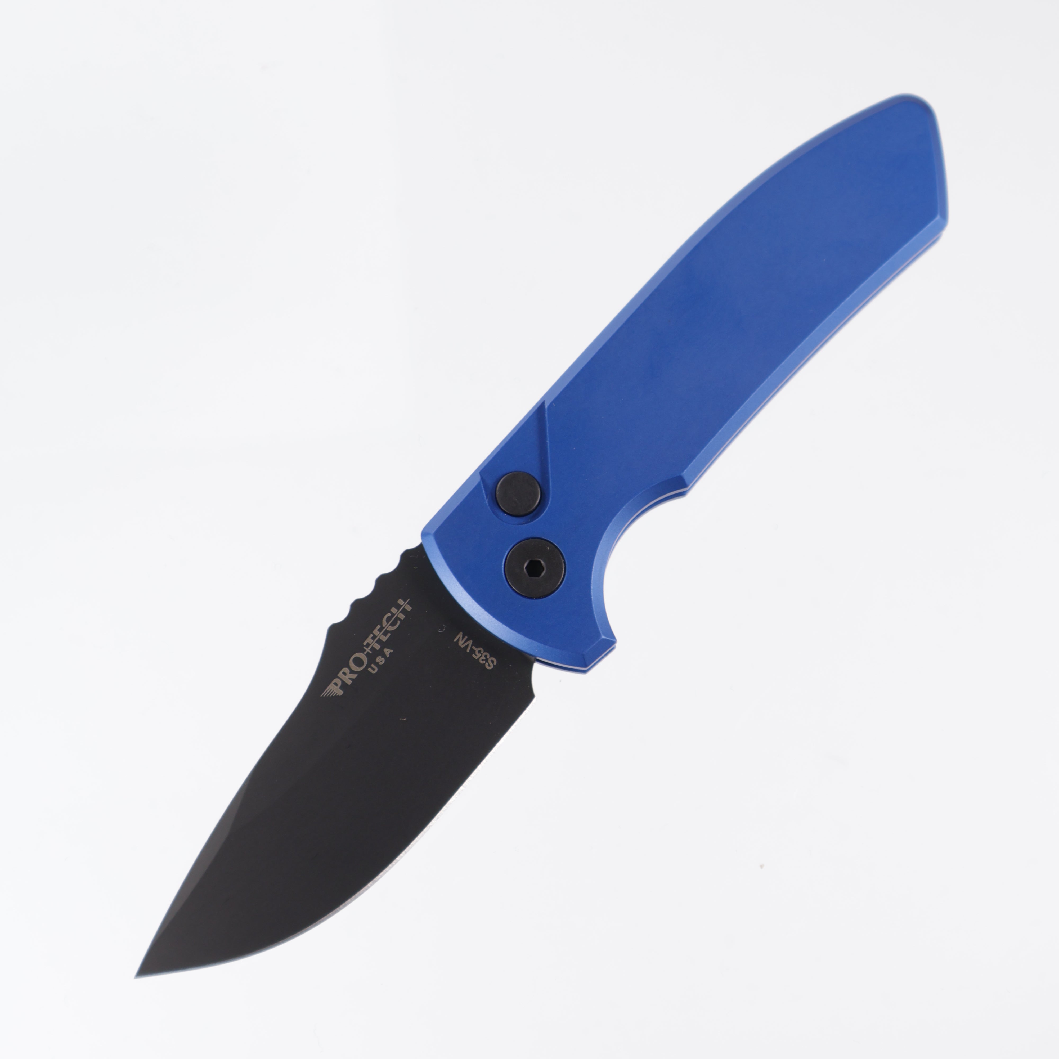Pro-Tech LG403 Les George SBR Short Bladed Rockeye AUTO Folding Knife 2.5" S35VN Black DLC Plain Blade, Blue Aluminum Handles - LG403-Blue