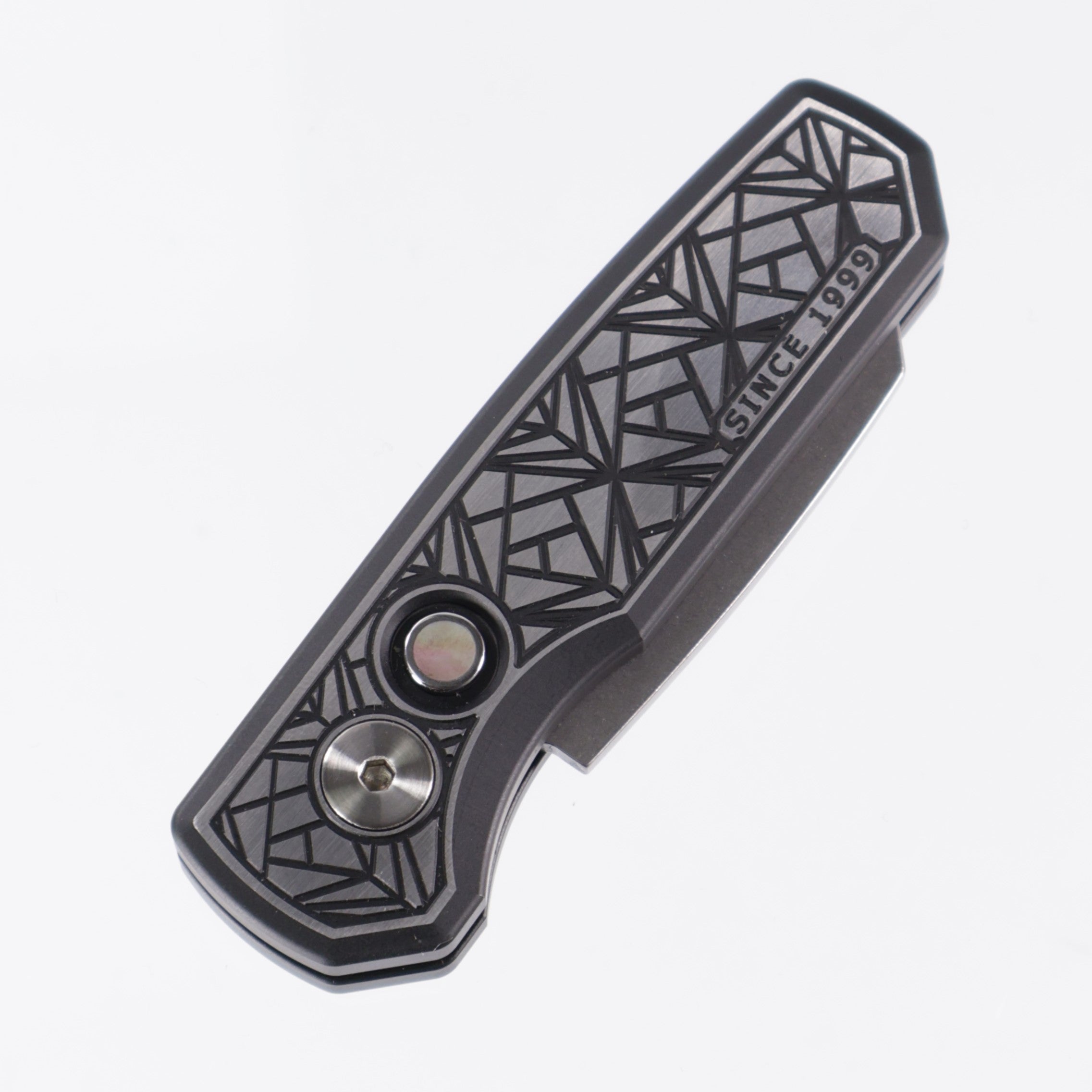 Pro-Tech Runt 5 Custom - Black DLC Two-Tone 'Since 1999' Nexus Textured 17-4 Stainless Steel Handles - Black Lip Pearl Button - Stonewash Magnacut Reverse Tanto - 2024.Runt 5.Custom.004